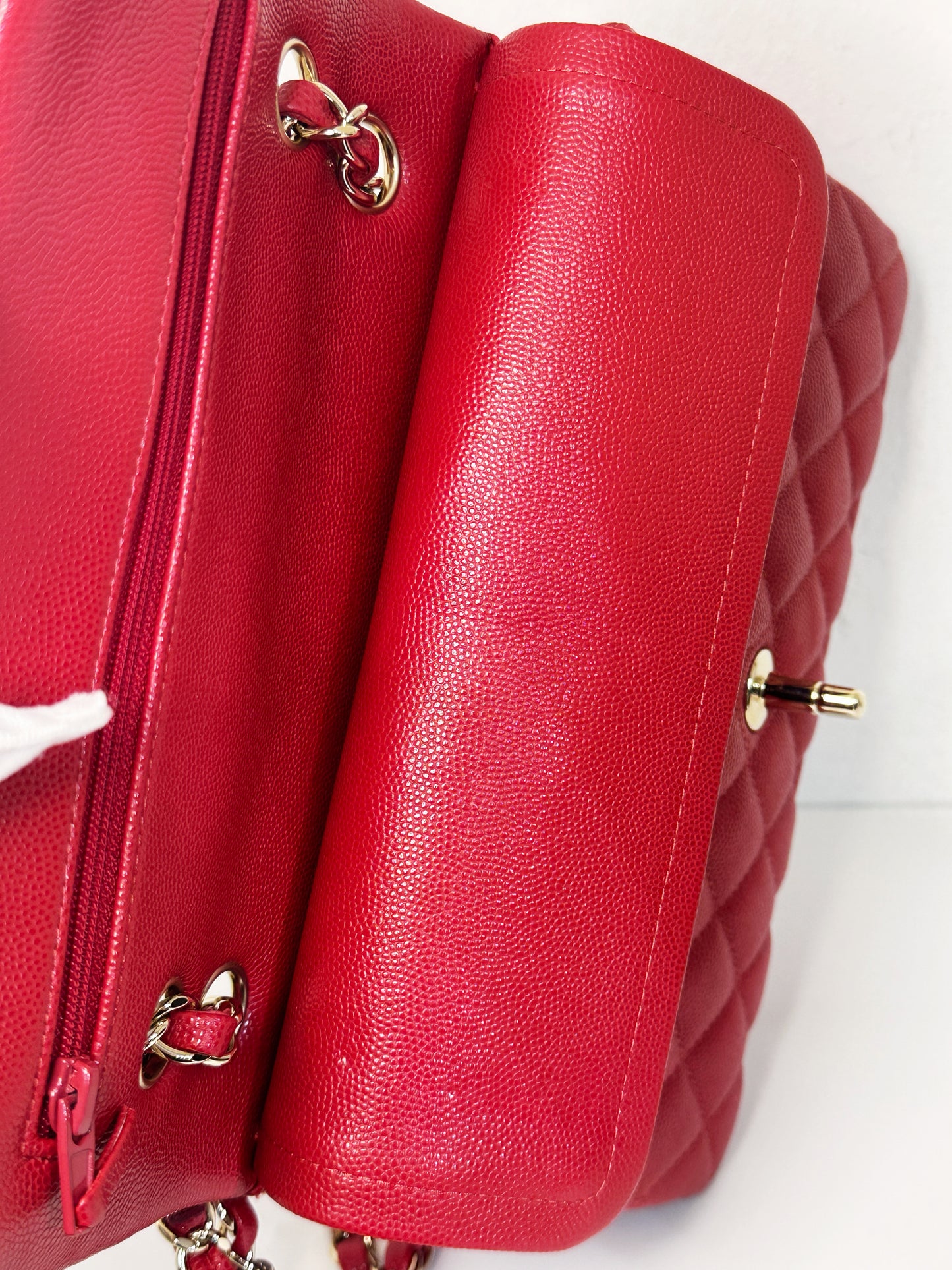 Chanel 19B Small Quilted Caviar Classic Double Flap Bag Red 2851 holo card