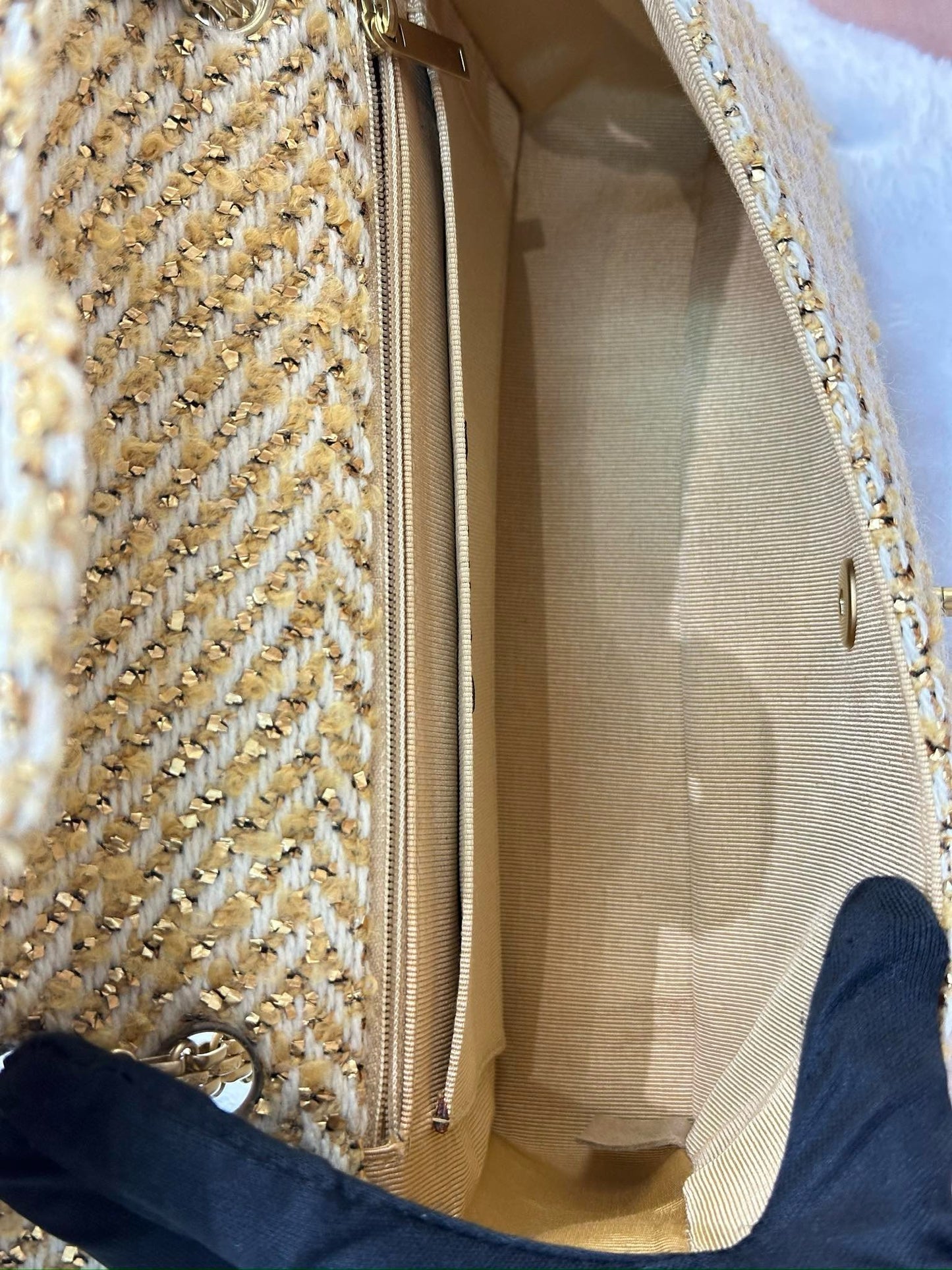 Chanel Medium Gold Tweed Single Flap Bag