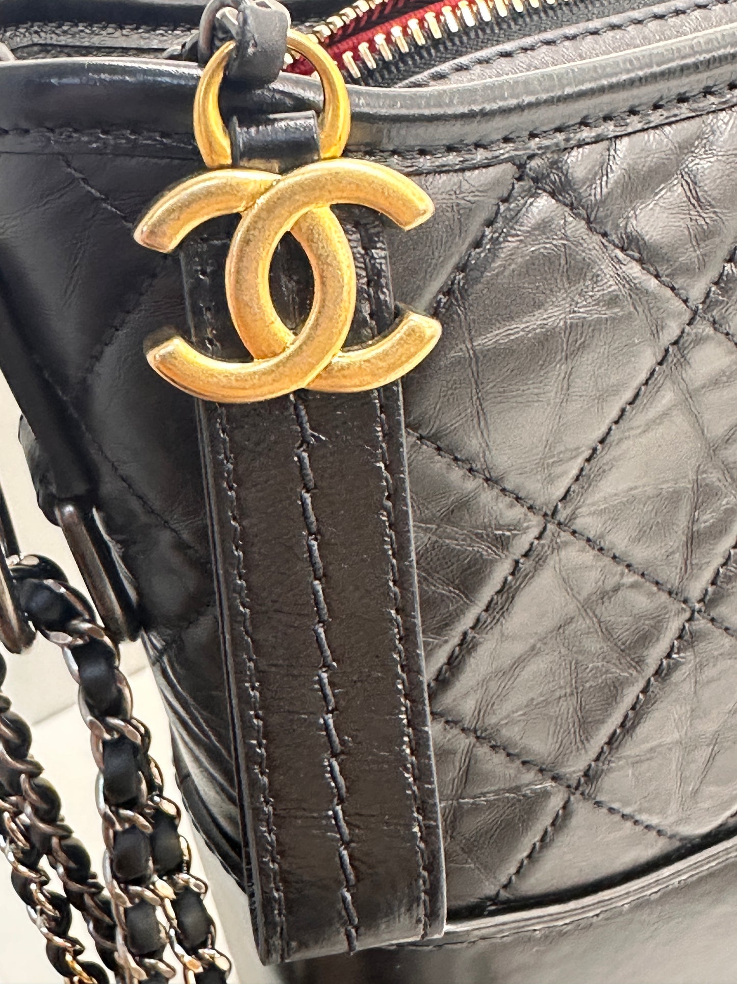 Chanel Quilted Medium Gabrielle Hobo Black Aged Calfskin Mixed Hardware