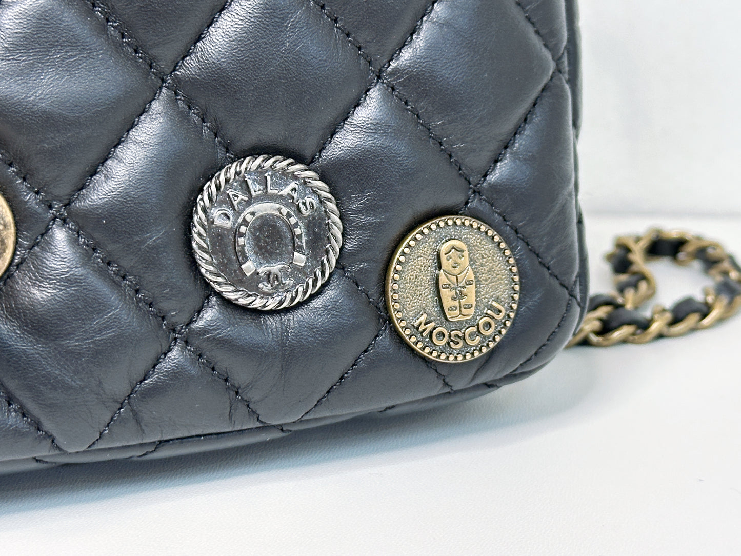 Chanel Mini Limited Edition Aged Calfskin Quilted Medallion Flap Black GHW 2063 holo card