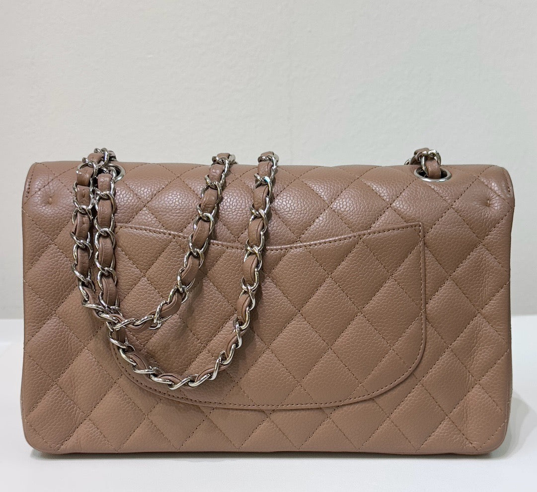 Chanel Medium Classic Caviar Double Flap Taupe SHW