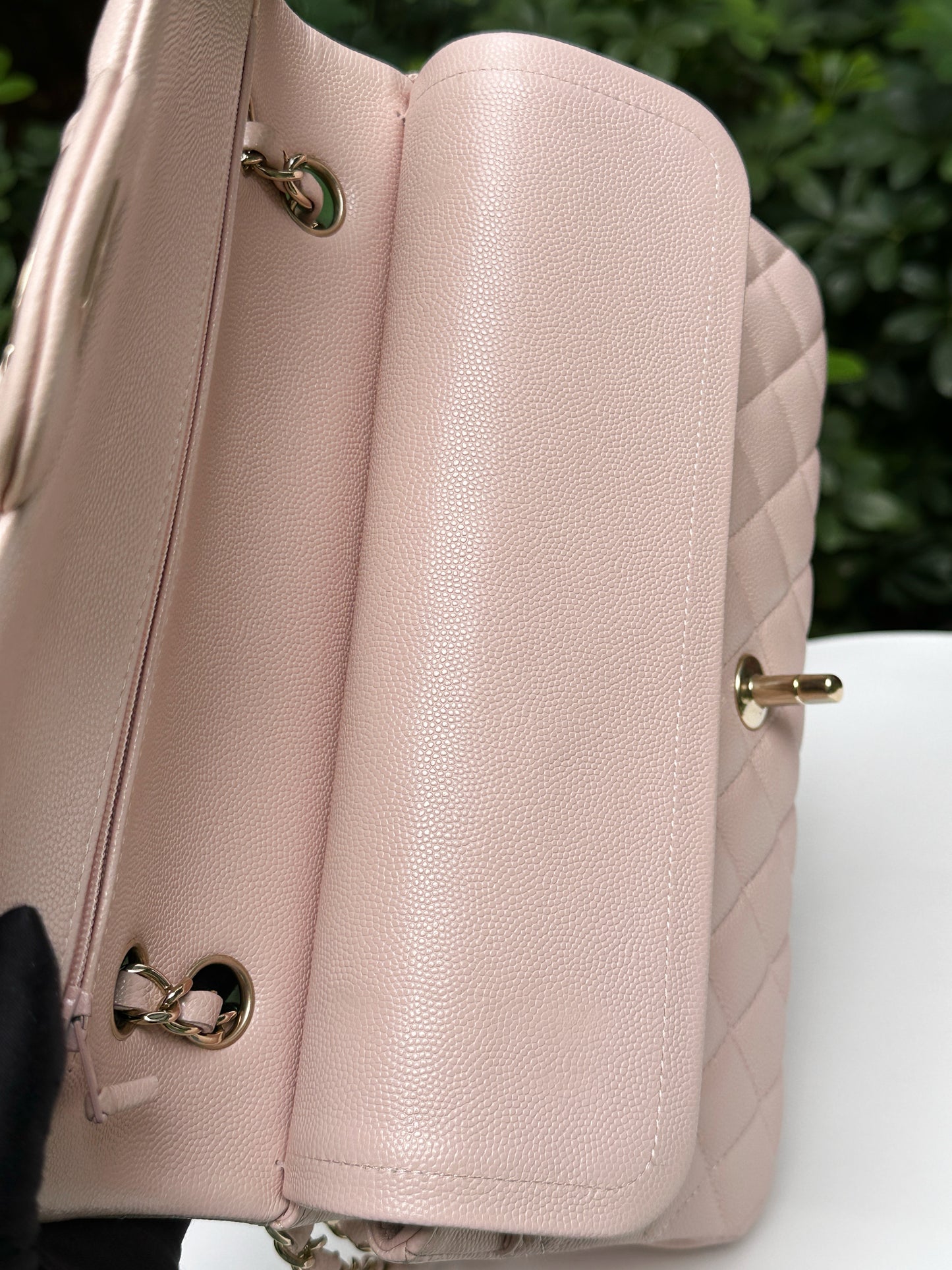 Chanel Medium Caviar Quilted Double Flap Light Pink 21COutside