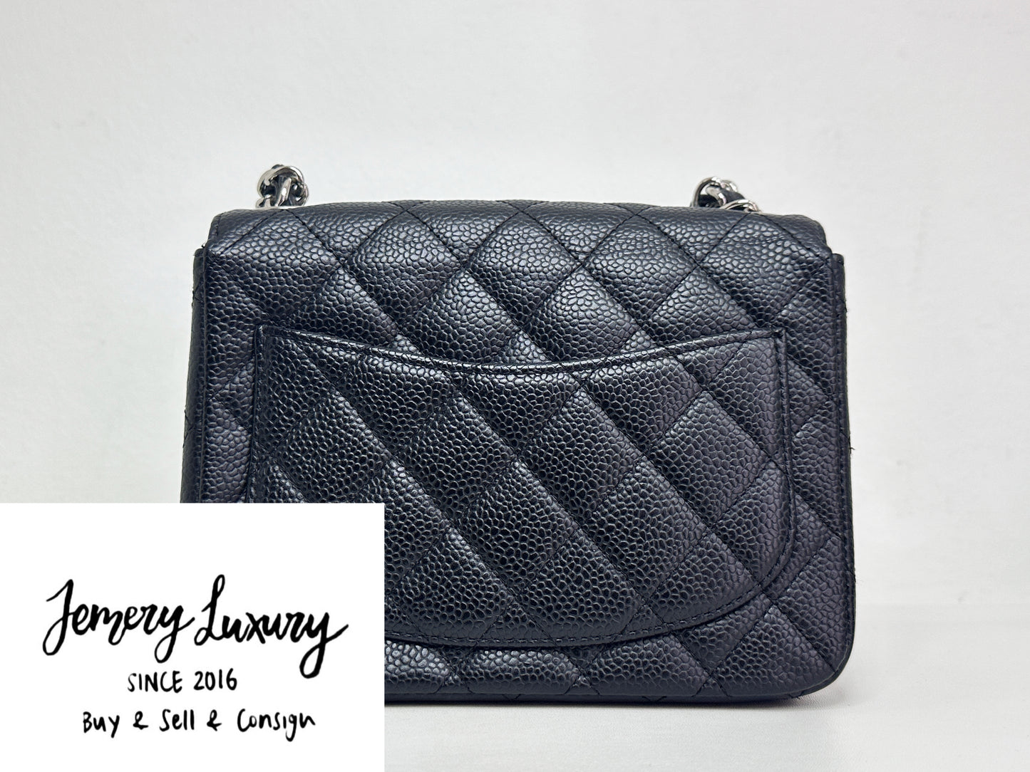 Chanel Mini Square Classic Quilted Caviar Single Flap Bag Black SHW 1184 holo card