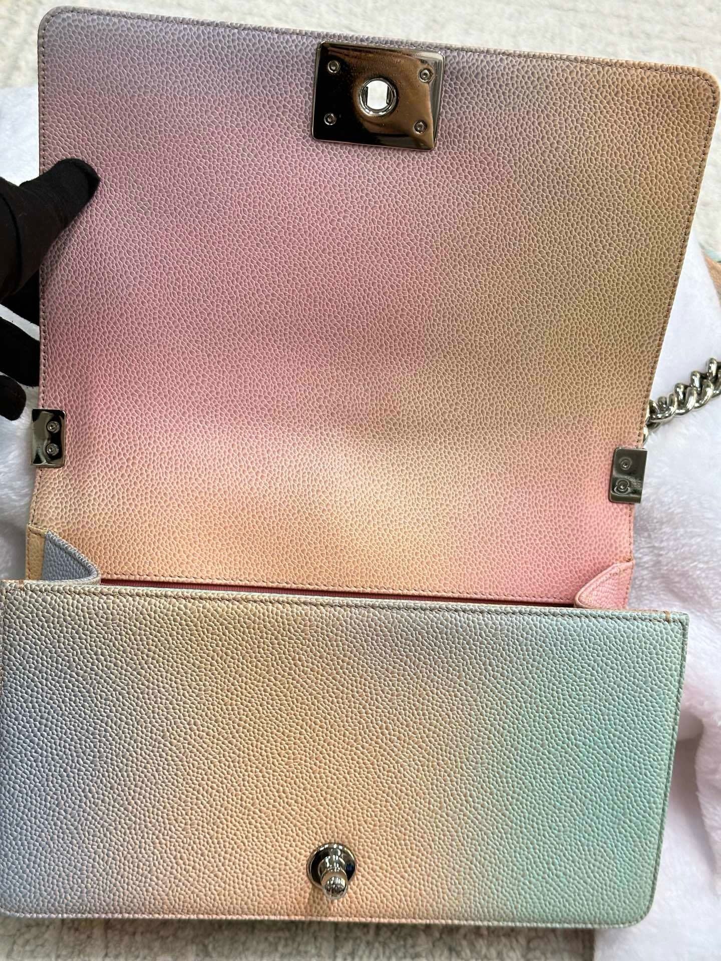 Chanel Medium Caviar Quilted Rainbow LeBoy Flap Pink Multicolor