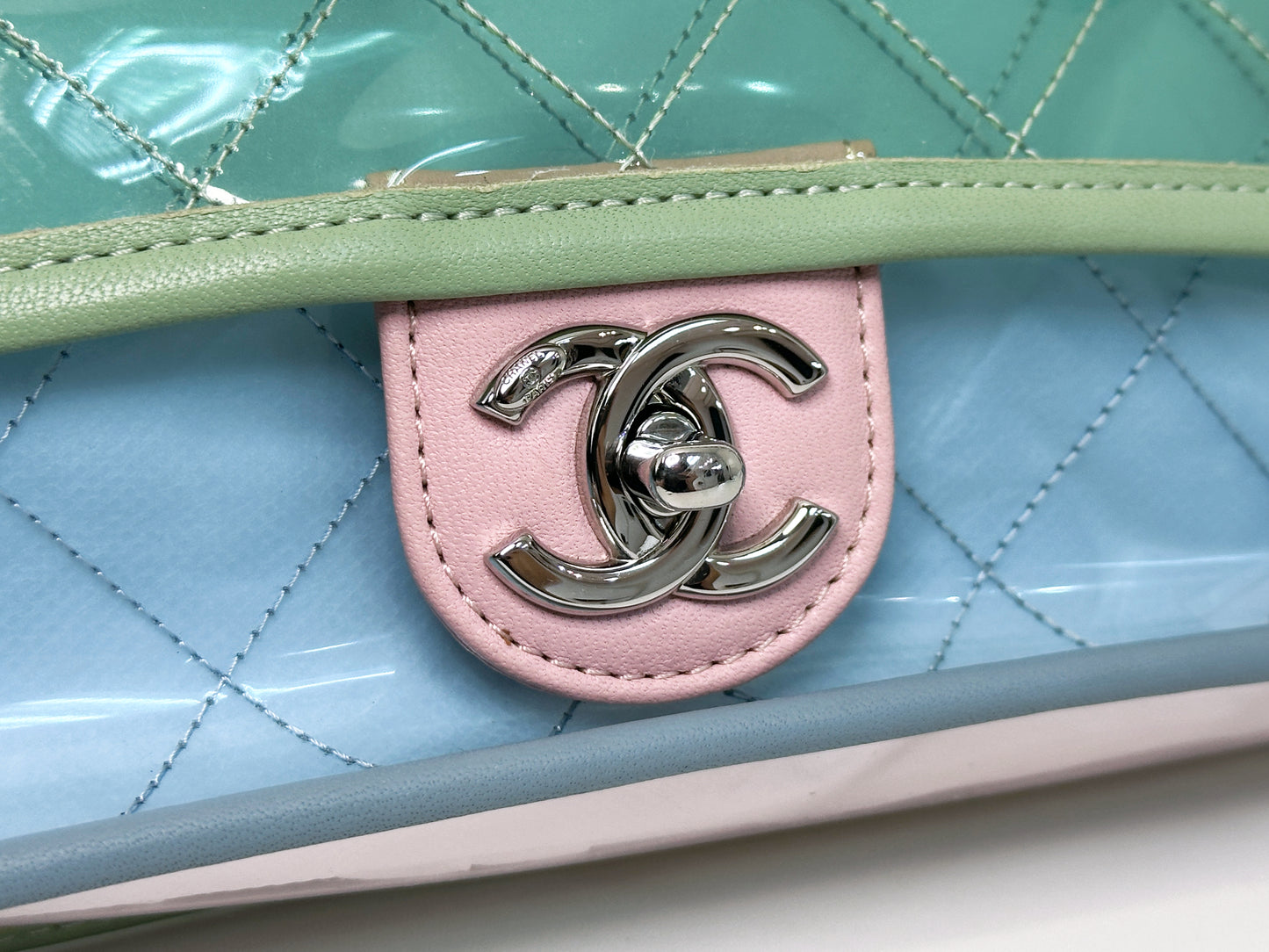 Chanel Coco Splash PVC Medium Flap Bag Green/Blue/Pink 254975 holo