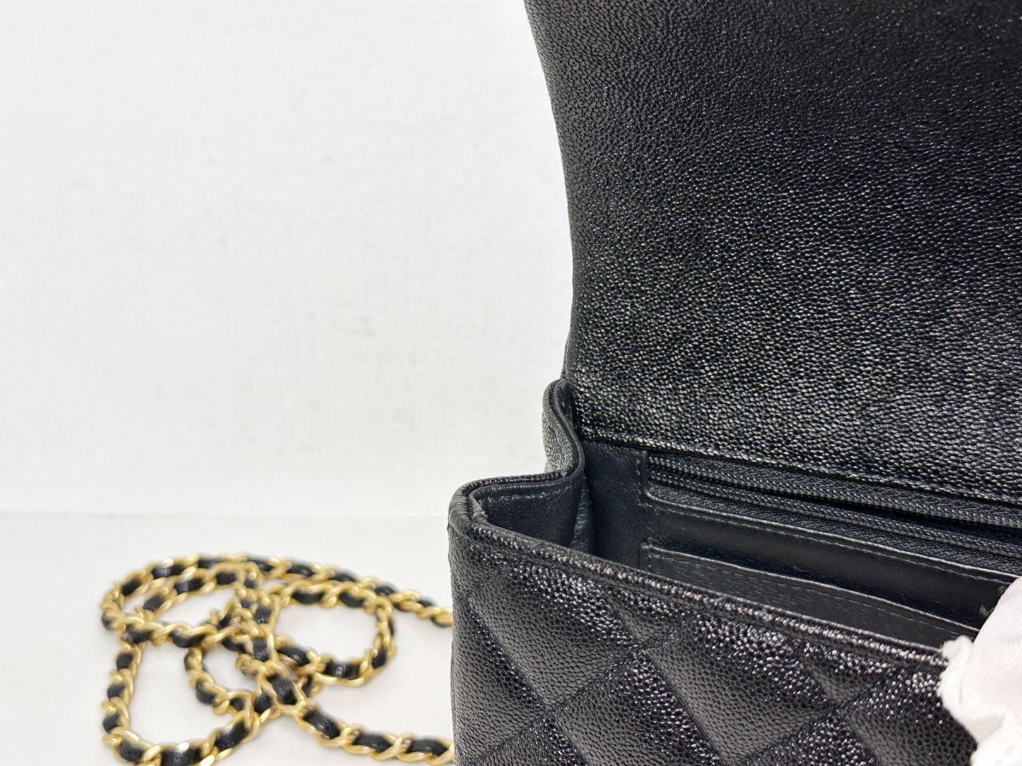 Chanel Mini Rectangular Top Handle Flap Bag Black Caviar GHW 3129 holo card