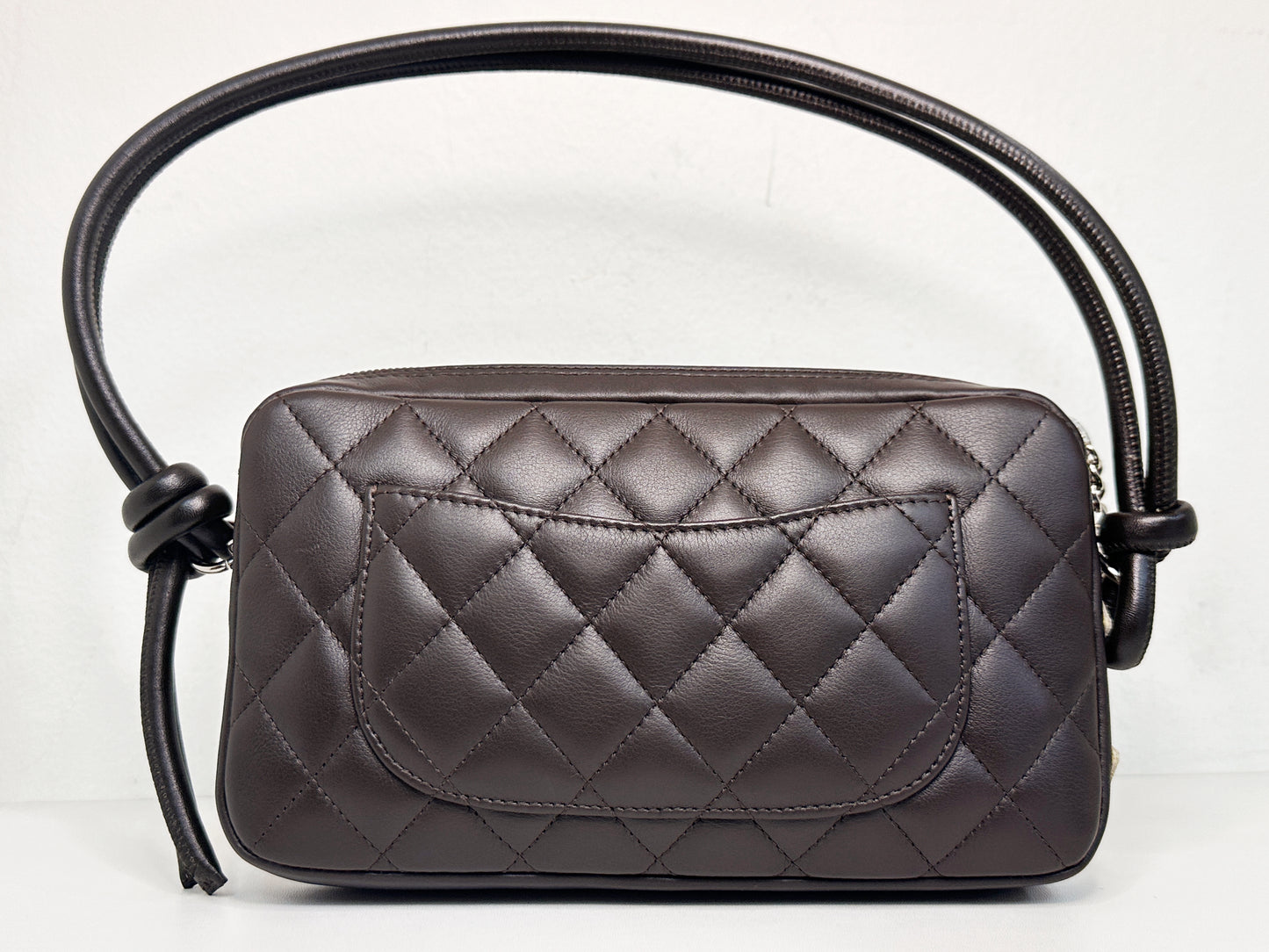 Chanel Calfskin Quilted Cambon Pochette Dark Brown 928 holo card