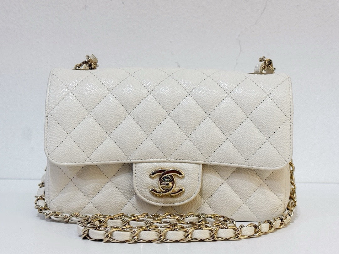 Chanel Mini Rectangle Caviar ivory 17C GHW 2339 holo