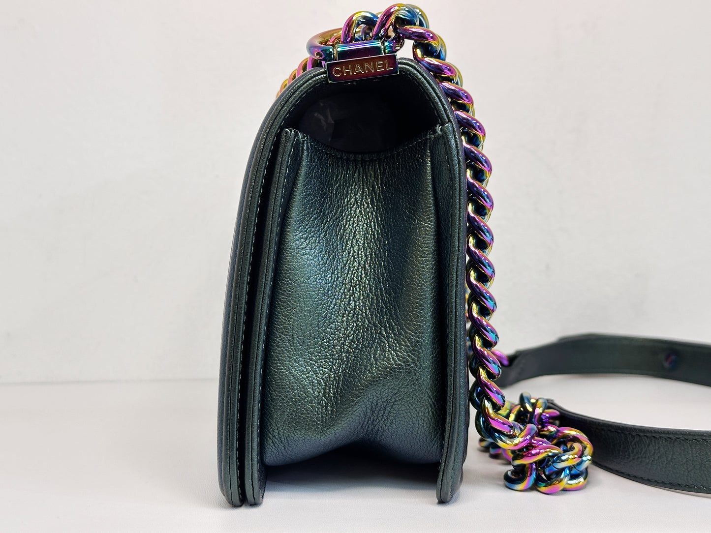Chanel Iridescent Goatskin Quilted Medium LeBoy Flap Green 2176 holo