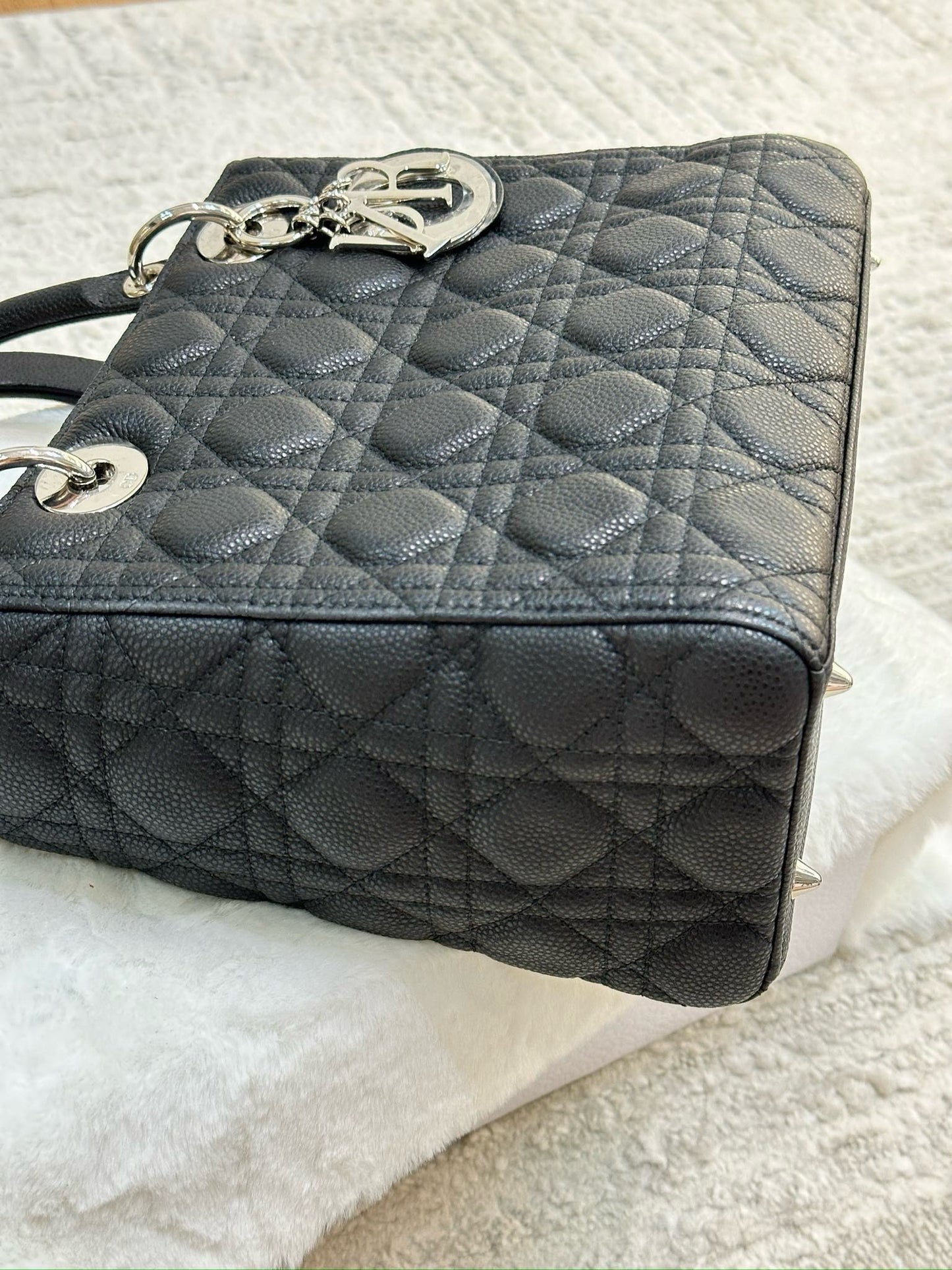 Christian Dior Medium Grained Cannage Calfskin Lady Dior Bag Black SHW