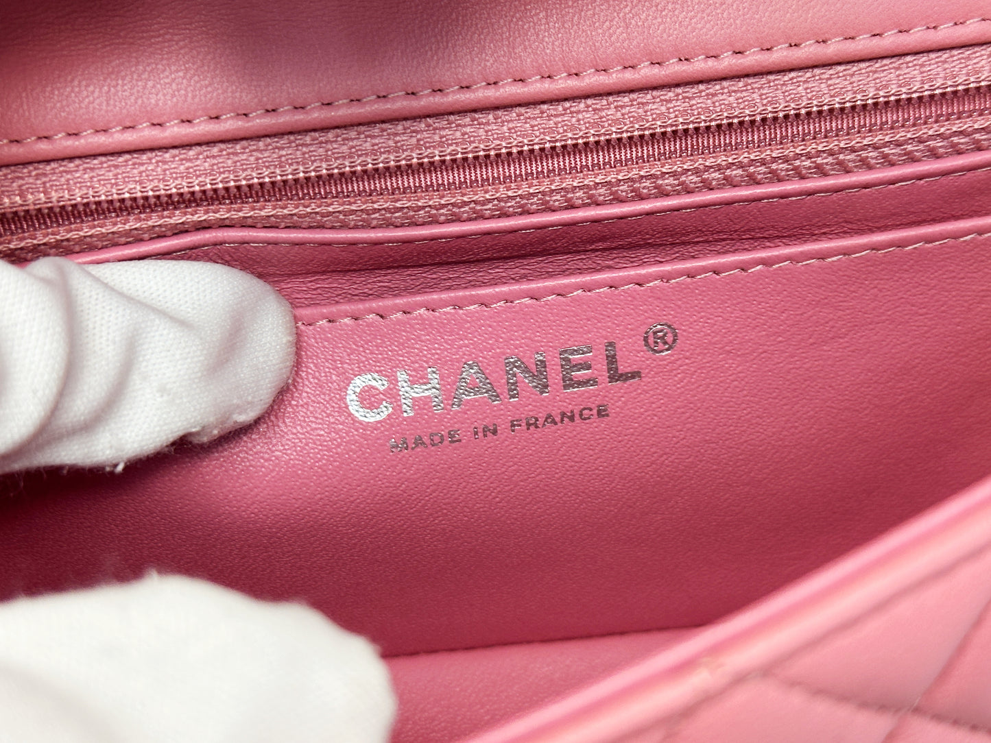 CHANEL Pink Lambskin Quilted Mini Rectangular Flap Bag Pink