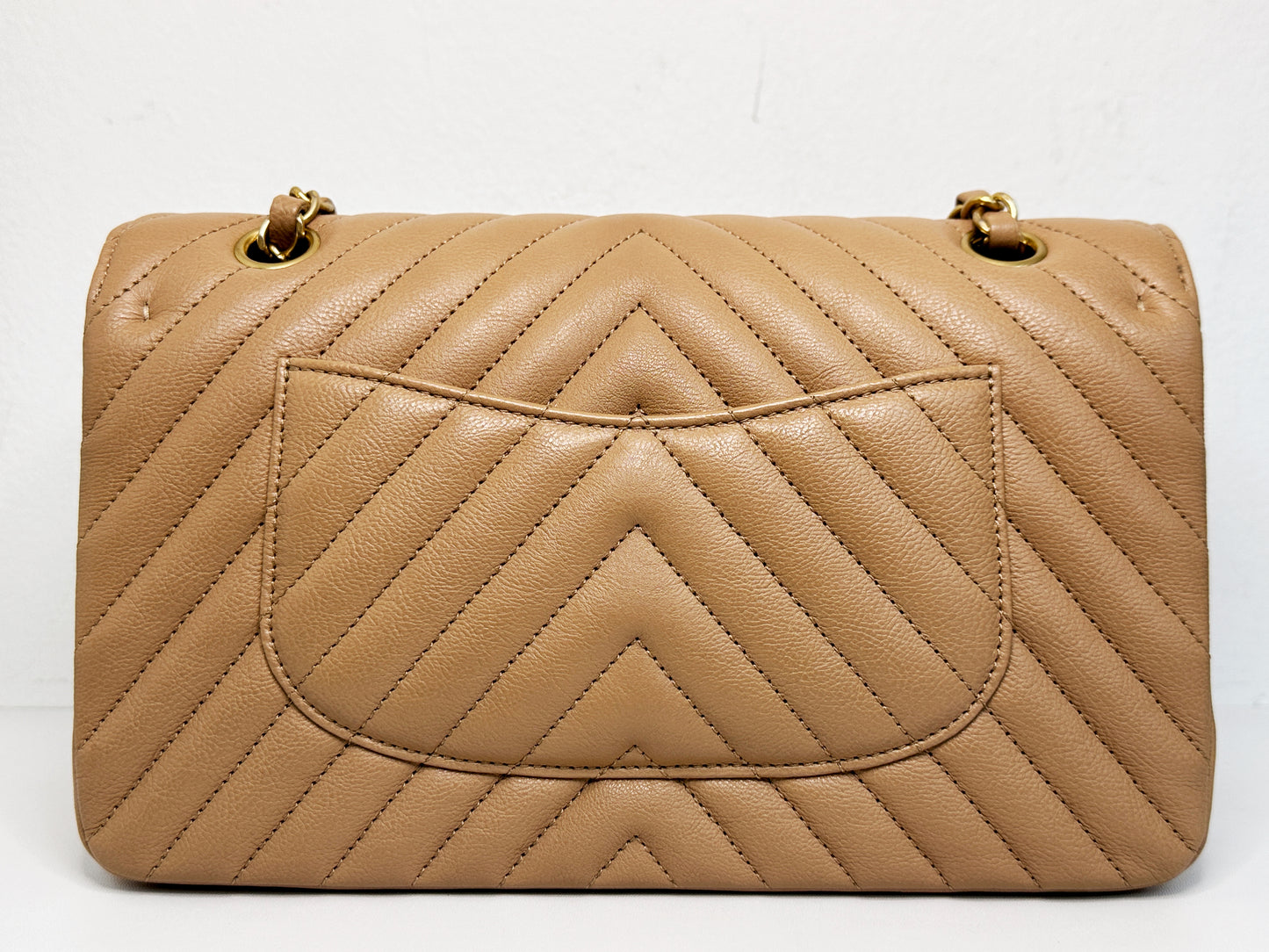 Chanel Calfskin Chevron Quilted Medium Double Flap Beige 2383 holo card