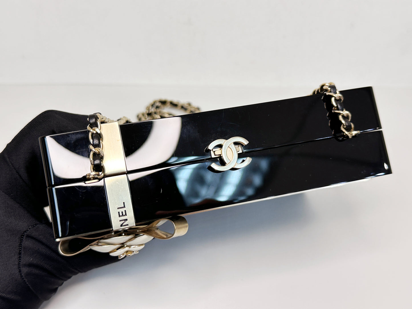 Chanel Plexiglass Gift Box Clutch Black 2327 holo card
