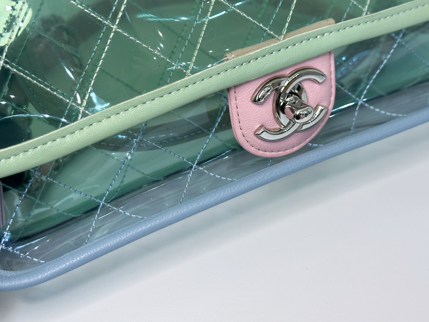 Chanel Coco Splash PVC Medium Flap Bag Green/Blue/Pink 2549 holo card