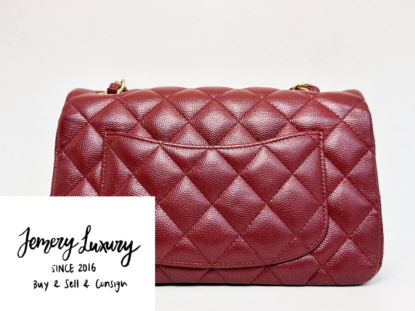 Chanel 18C Timeless Classic Caviar Mini Rectangular Flap Iridescent Maroon 2515 holo card