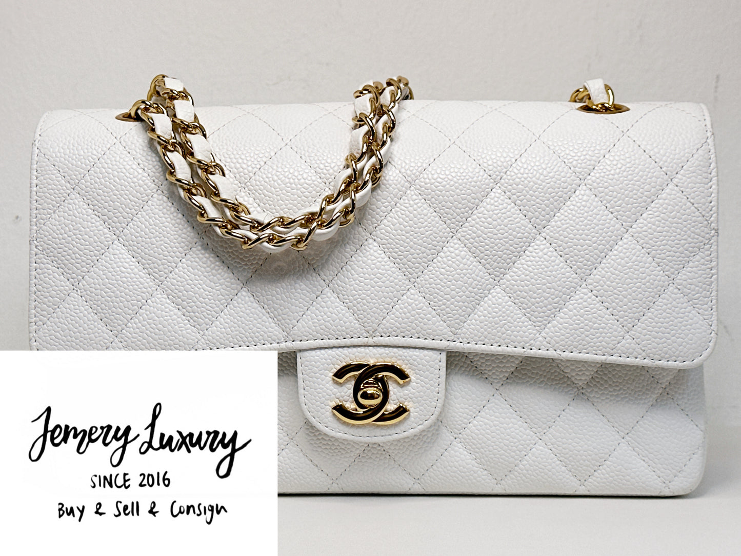 Chanel White Caviar Medium Classic Double Flap Bag 1350 holo card
