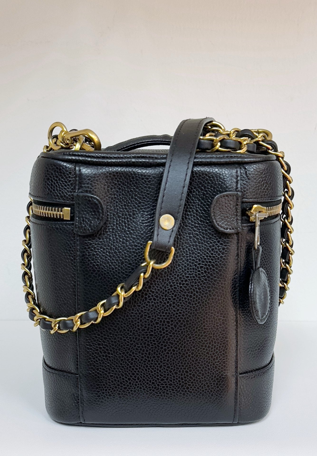 Chanel Vintage Vanity Case Black Caviar GHW 2 holo card