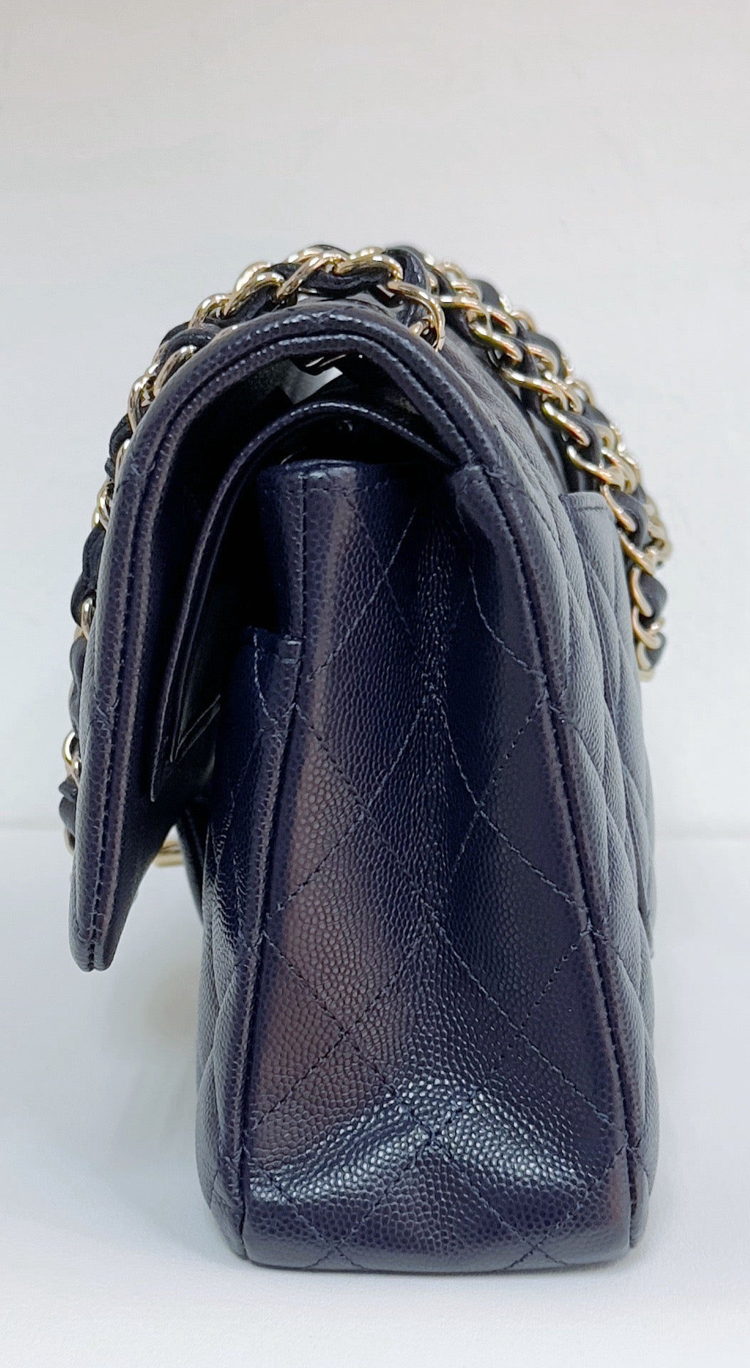 Chanel Medium Classic Caviar Double Flap Navy Blue Bag LSHW 2021year Microchip