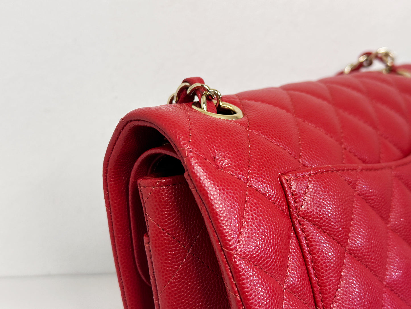 Chanel 19B Small Quilted Caviar Classic Double Flap Bag Red 2851 holo card