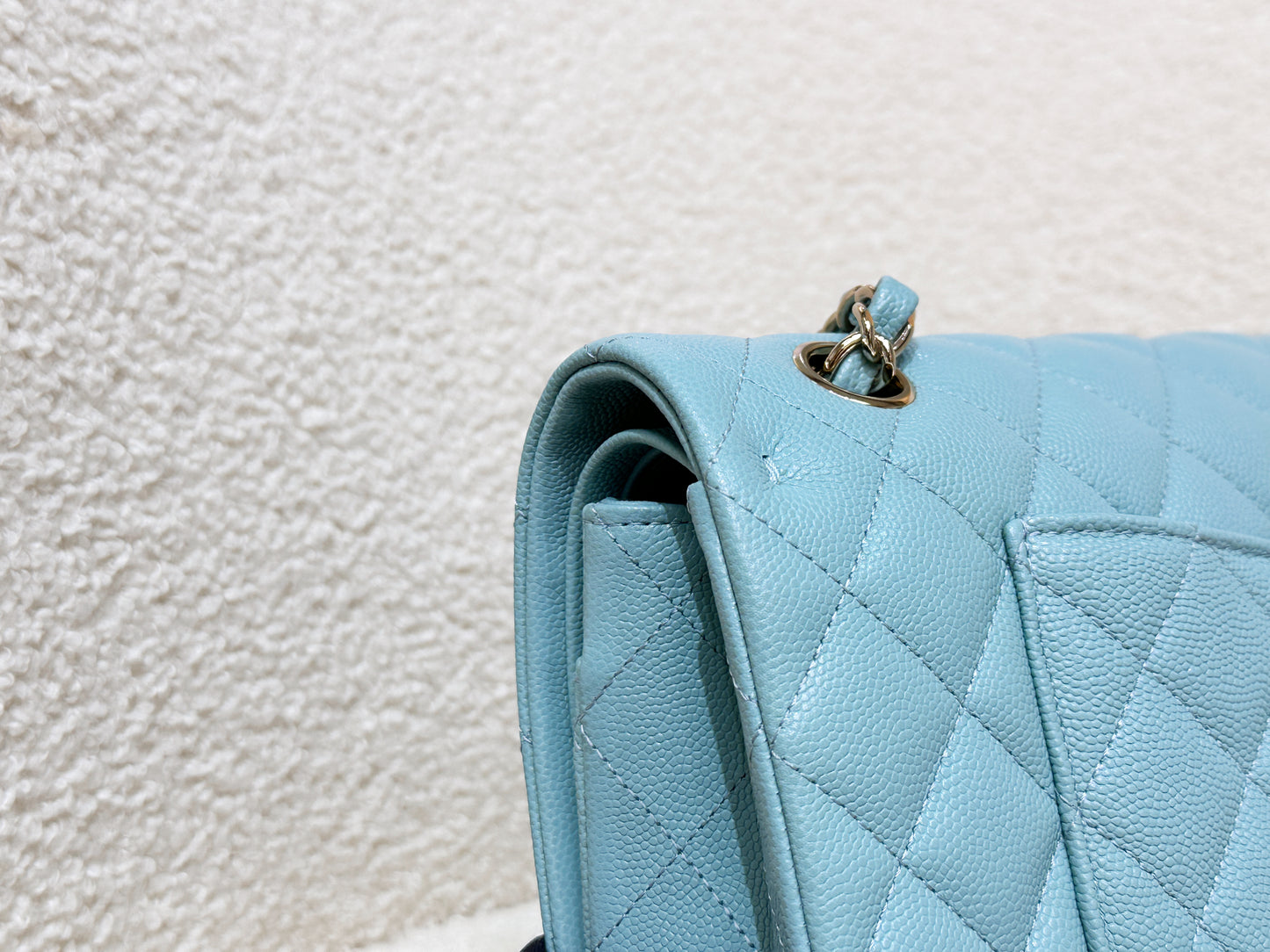 Chanel Classic Flap Medium 20C Tiffany Blue Caviar Light Gold Hardware 294 holo card