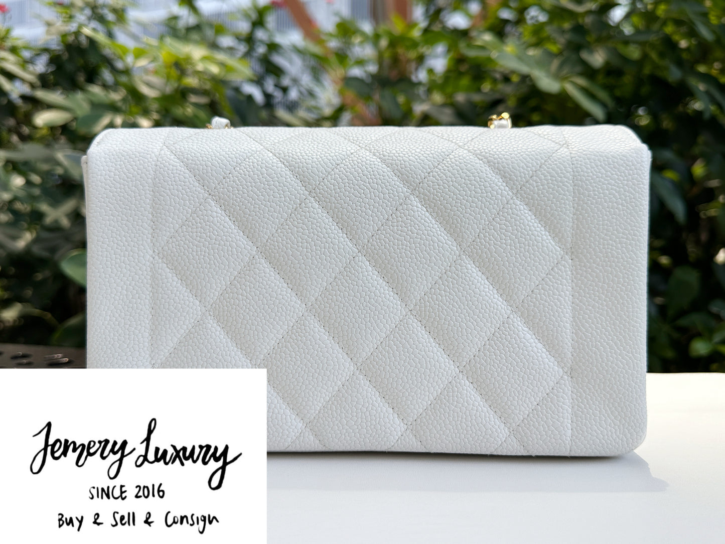 Chanel Vintage Quilted Diana Flap Bag Caviar White 33 holo card