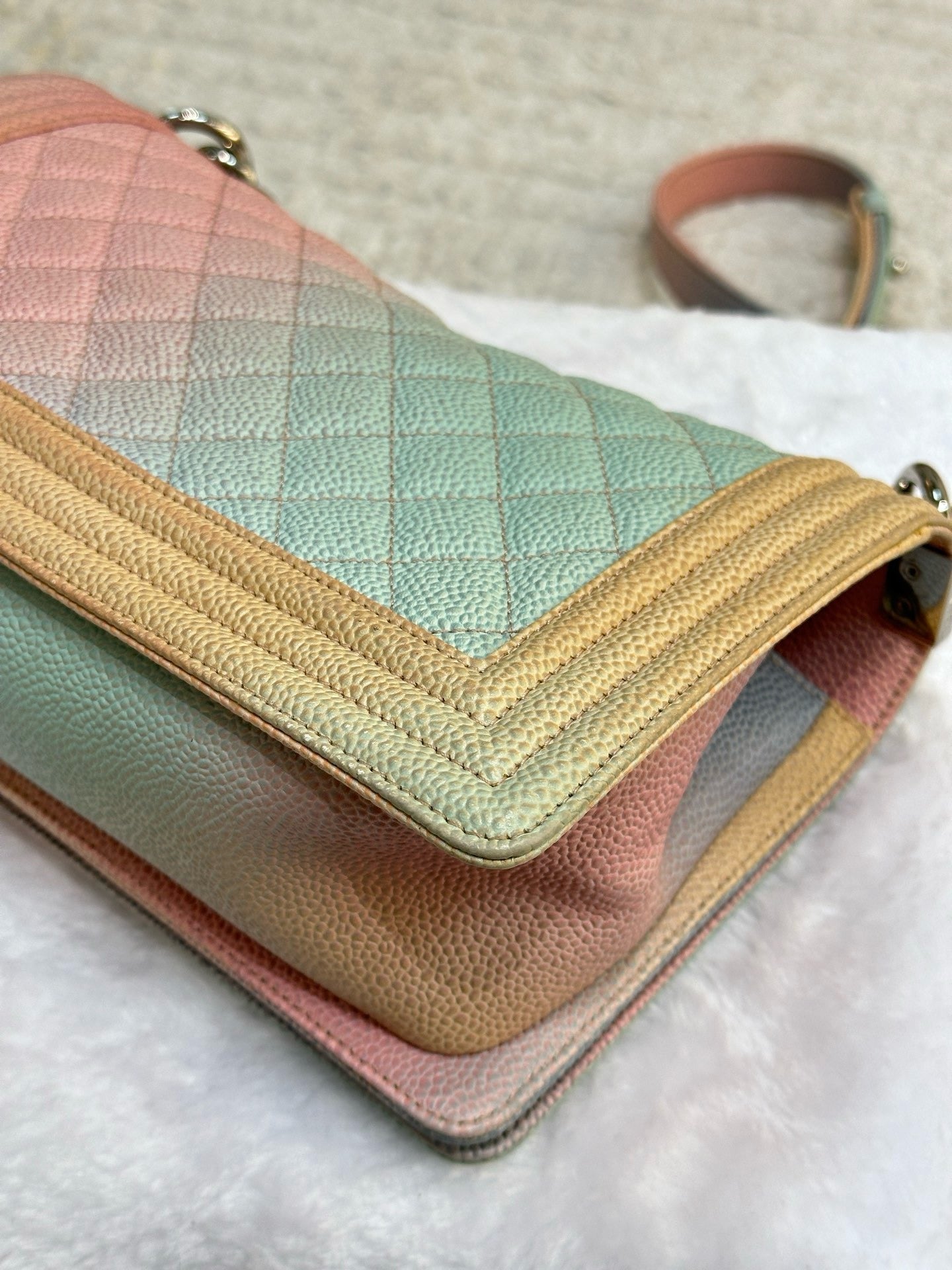 Chanel Medium Caviar Quilted Rainbow LeBoy Flap Pink Multicolor