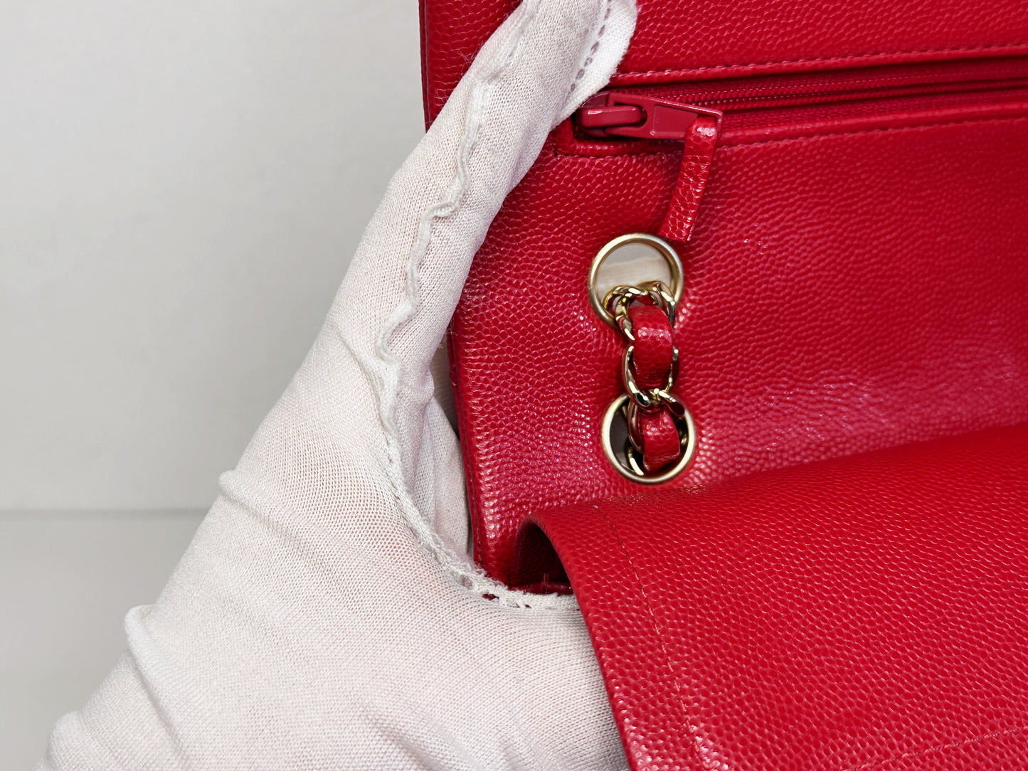 Chanel 19B Small Quilted Caviar Classic Double Flap Bag Red 2851 holo card