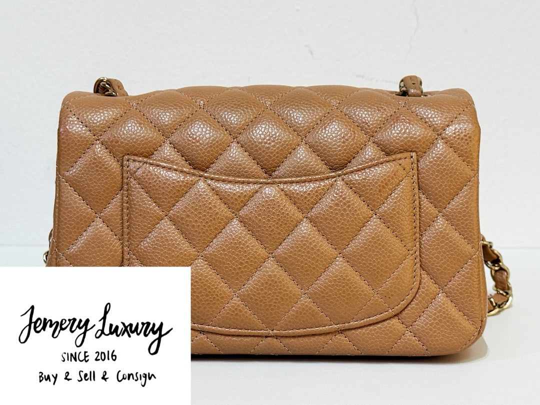 Chanel Classic Mini Rectangular Caviar Dark Beige Bag GHW 2598 holo
