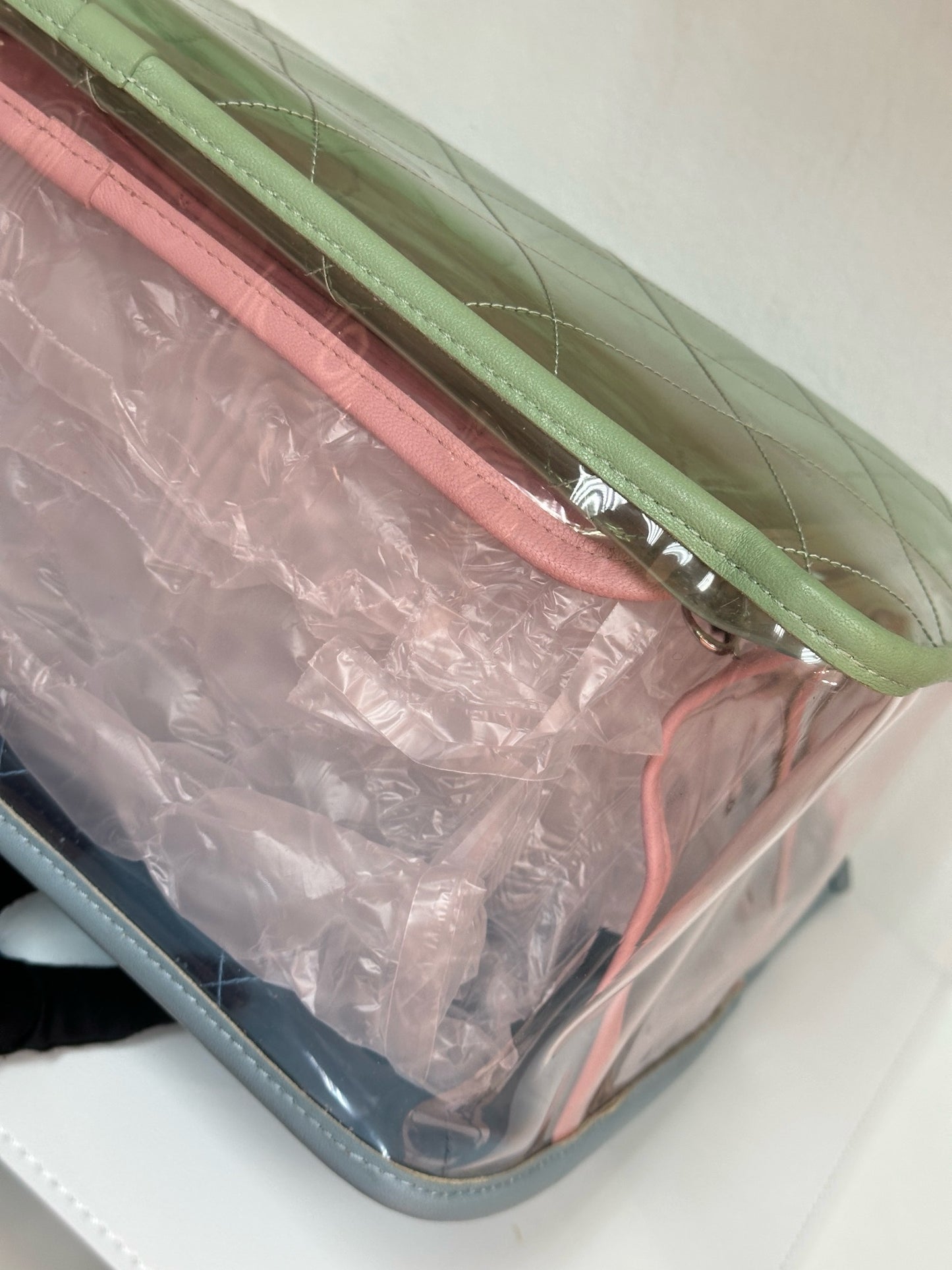 Chanel Lambskin PVC Quilted Medium Coco Splash Shopping Bag Blue Green Pink 2562 holo card