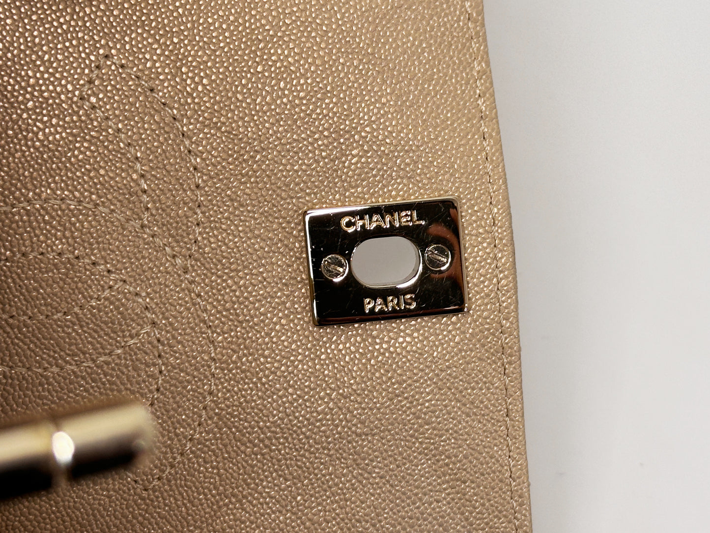 Chanel Mini Statement Metallic Caviar Chevron Quilted Flap Beige LGHW 2835 holo card