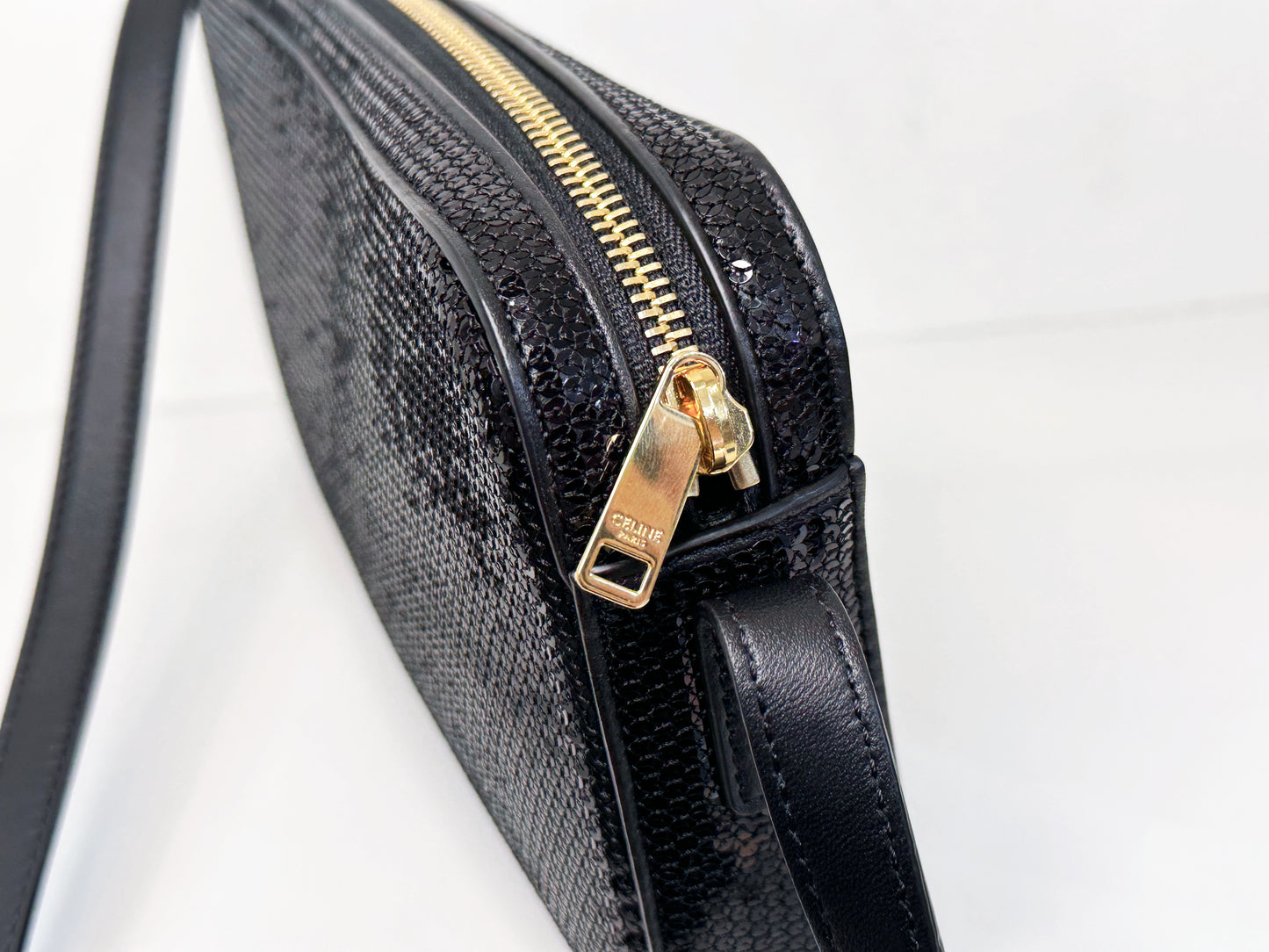 CELINE Camera shoulder bag leather Triomphe in sequins with Celine