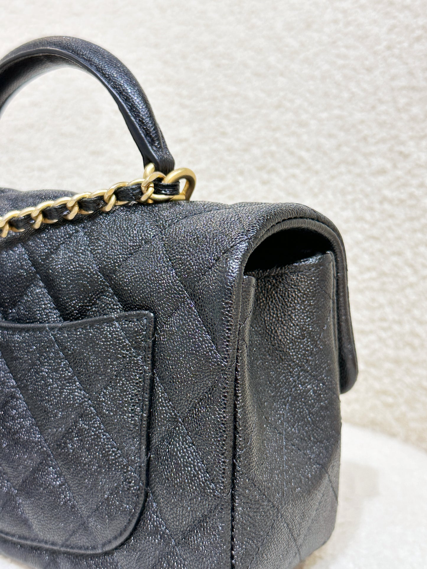 Chanel Mini Rectangular Top Handle Flap Bag Black Caviar GHW 3126 holo card