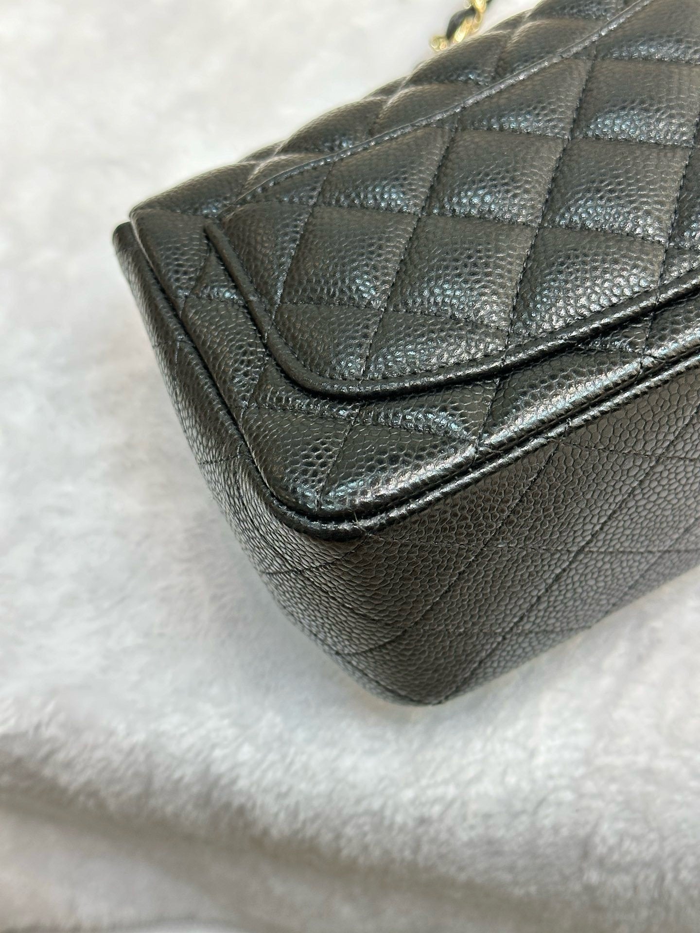 Chanel Mini Square Caviar Flap Bag Black GHW 25 holo card (Chain short than usual)
