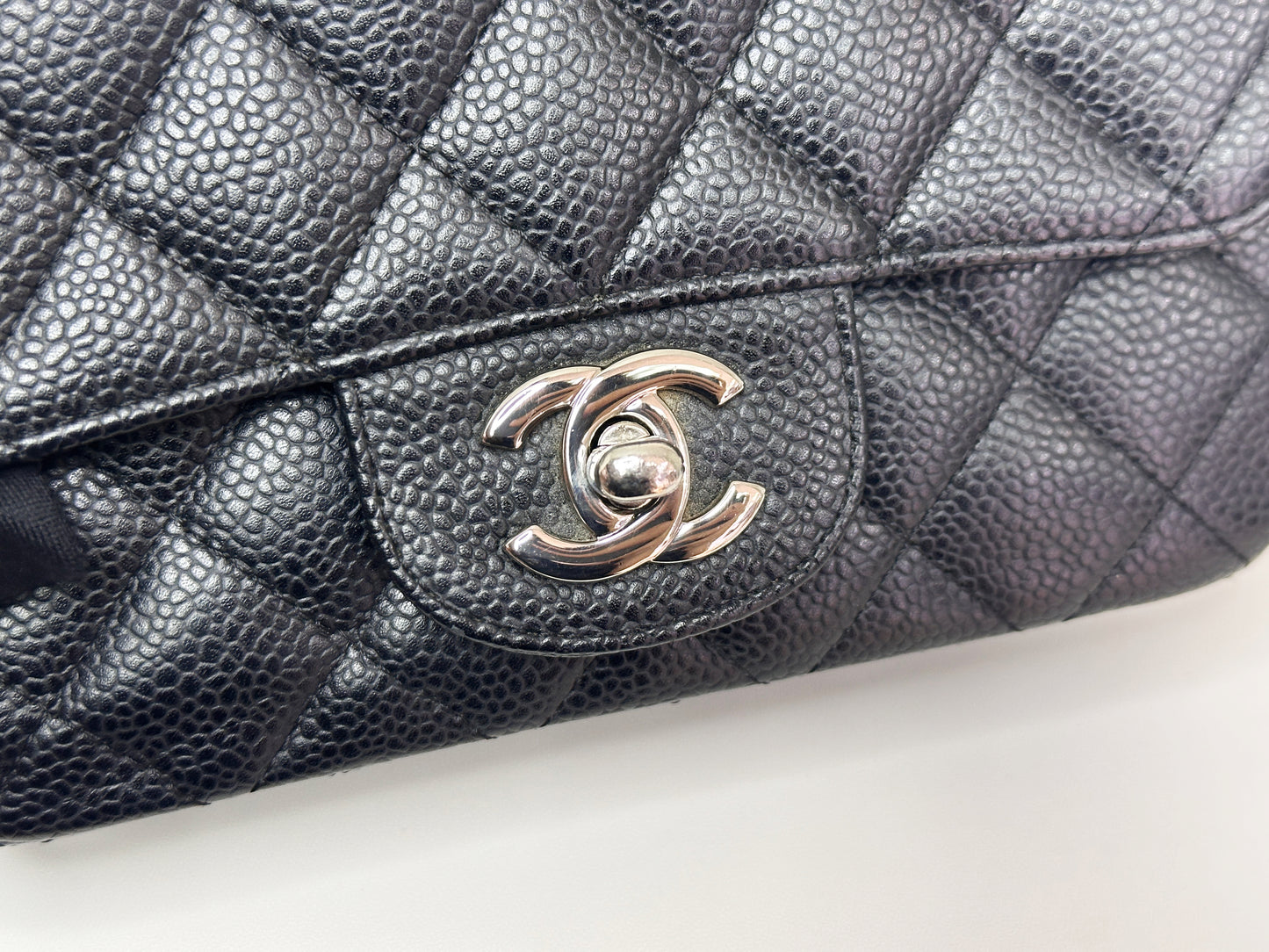 Chanel Mini Square Classic Quilted Caviar Single Flap Bag Black SHW 1184 holo card