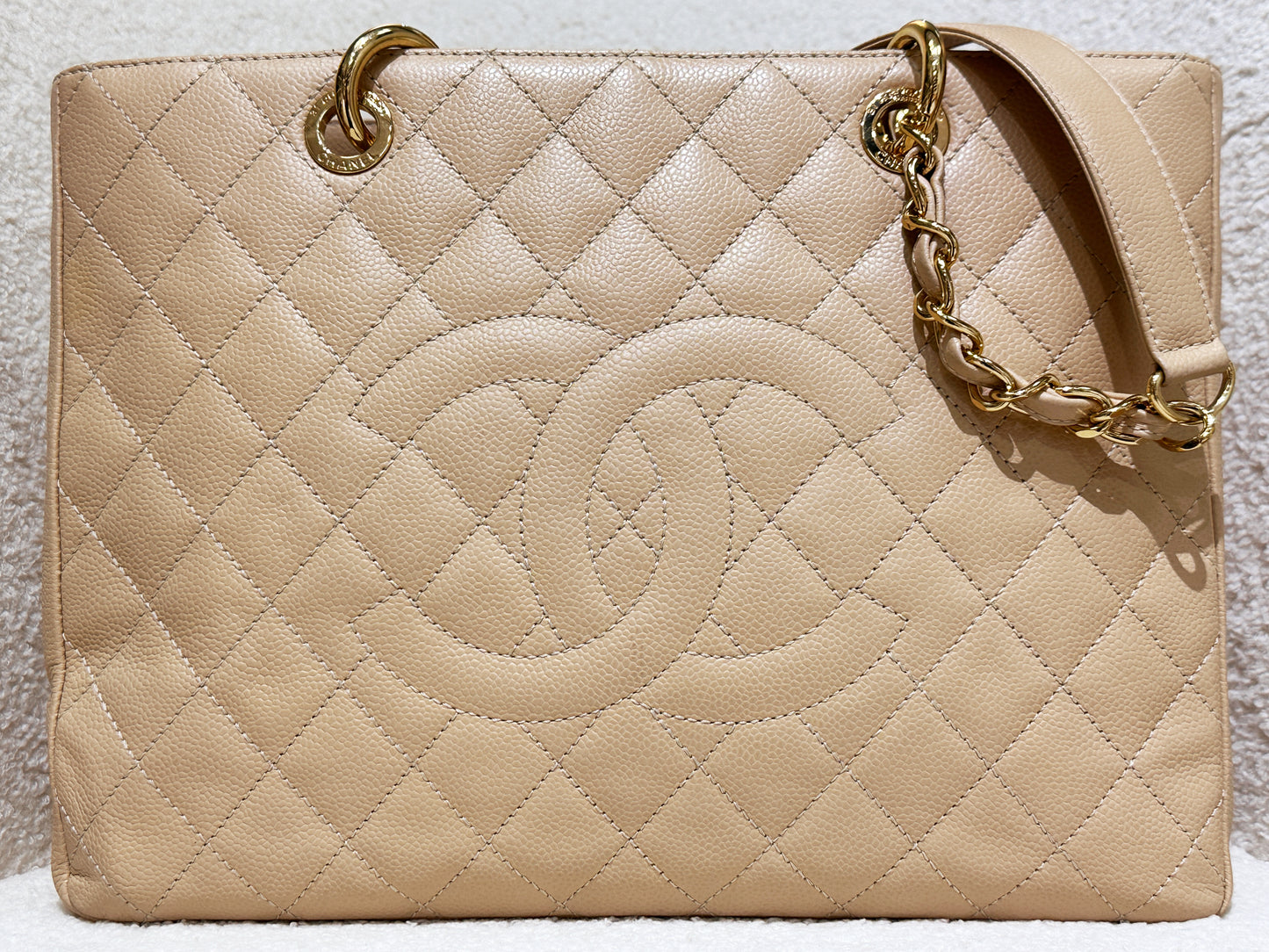 Chanel Caviar Grand Shopping Tote GST Beige GHW 1700 holo card