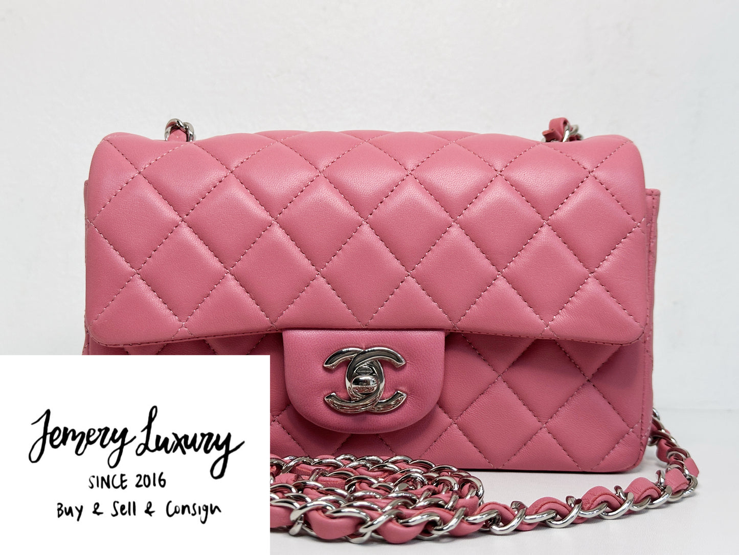 CHANEL Pink Lambskin Quilted Mini Rectangular Flap Bag Pink