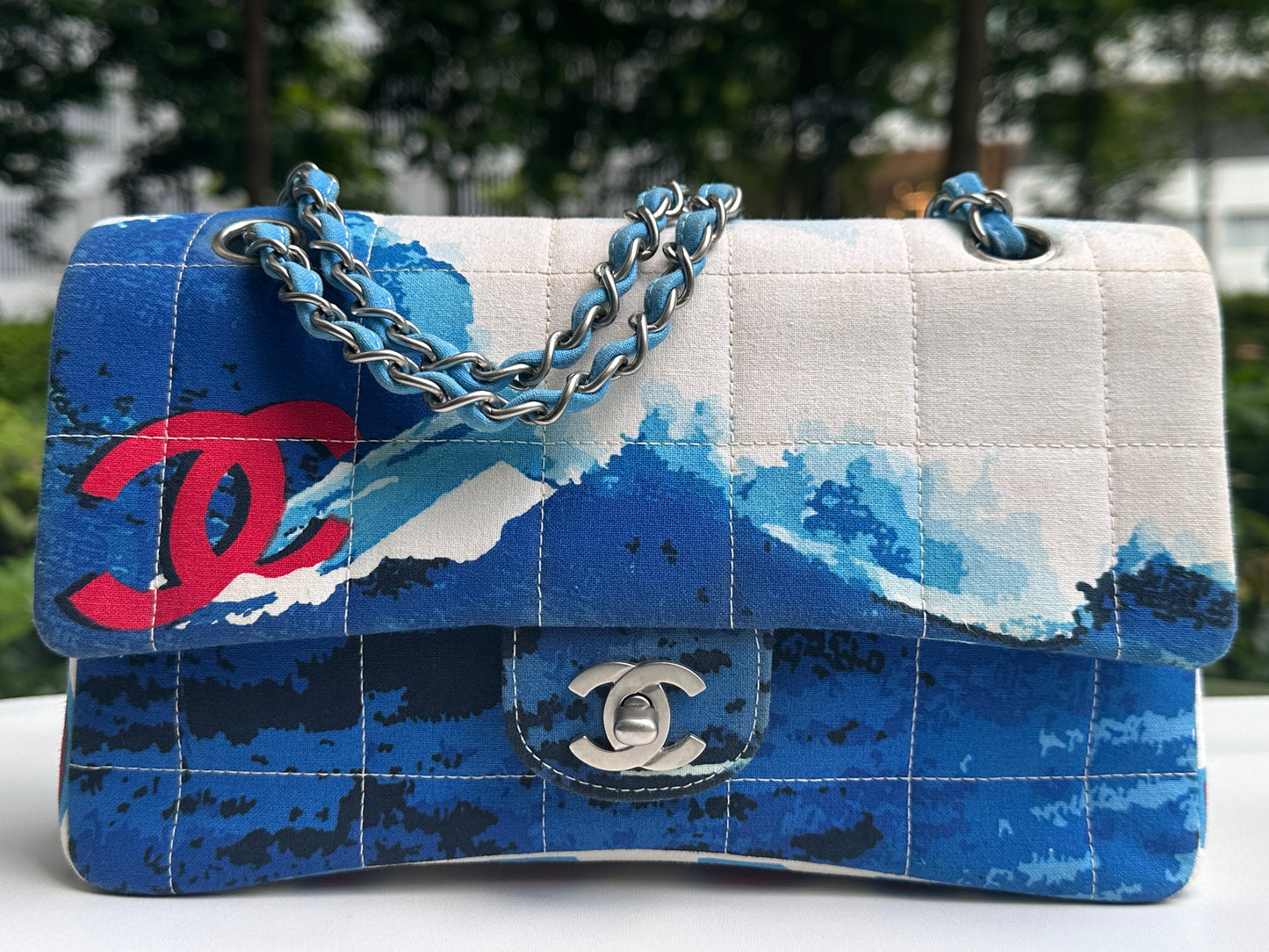 Chanel Canvas Square Quilted Surf Flap Multicolor 75 holo card