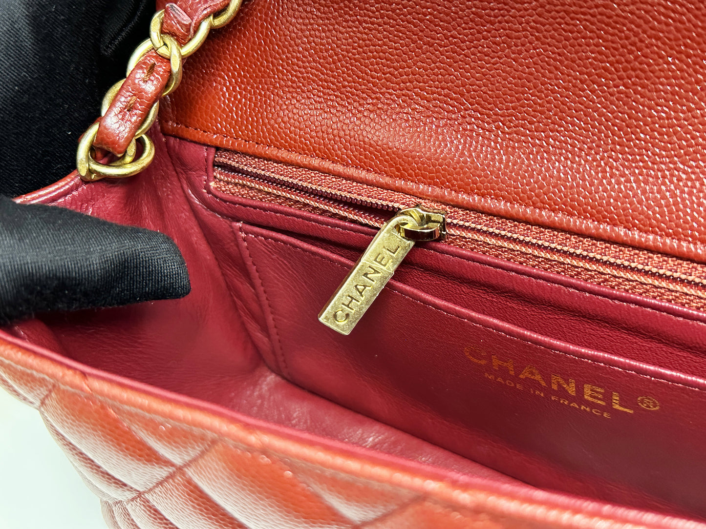 Chanel 18C Timeless Classic Caviar Mini Rectangular Flap Iridescent Maroon 2515 holo card