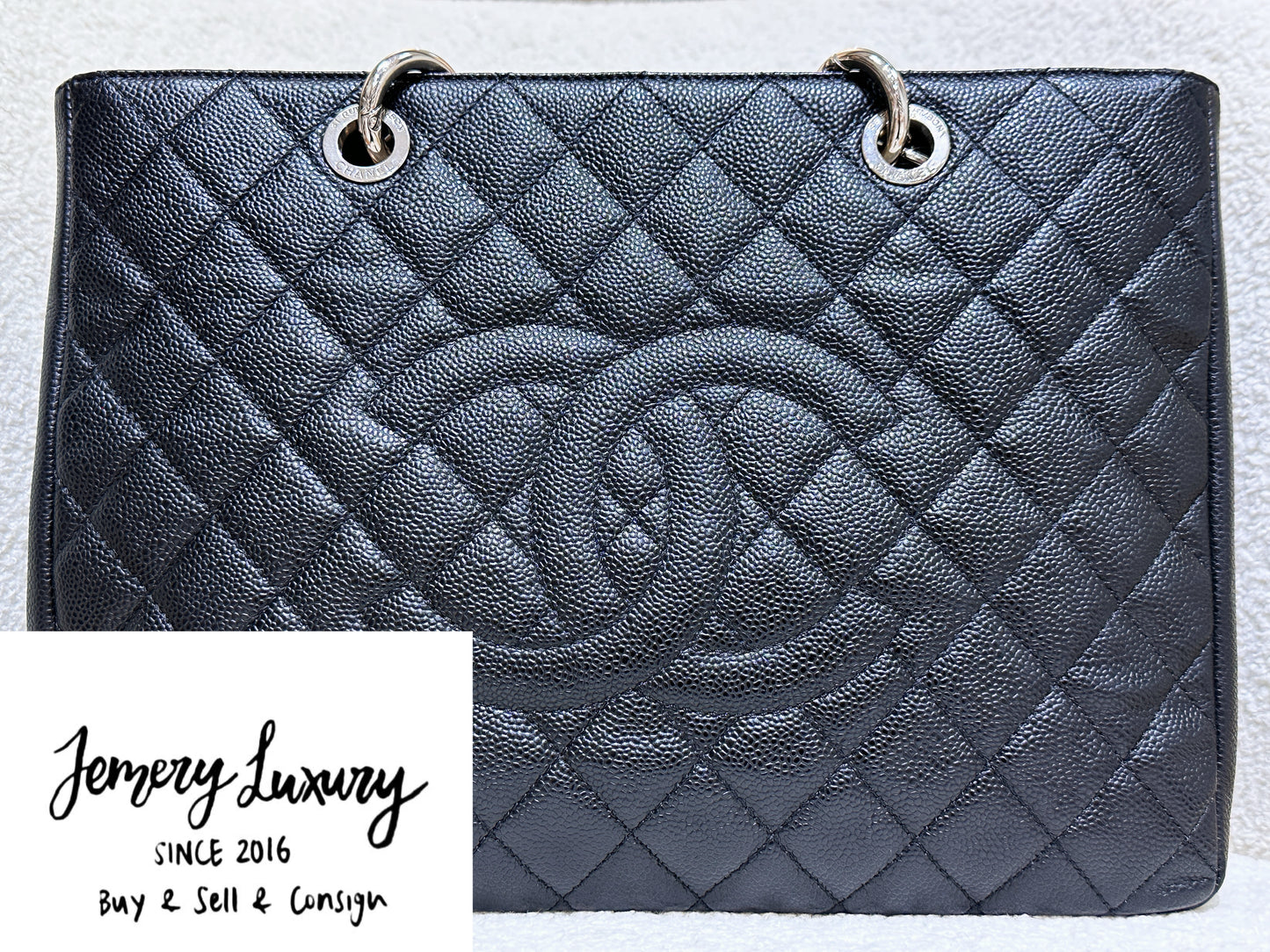 Chanel Caviar Grand Shopping Tote GST Black SHW 1594 holo card