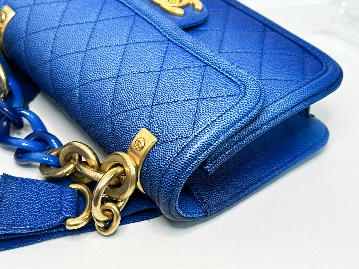CHANEL Caviar Quilted Small Sunset On The Sea Flap Blue 2721 holo card