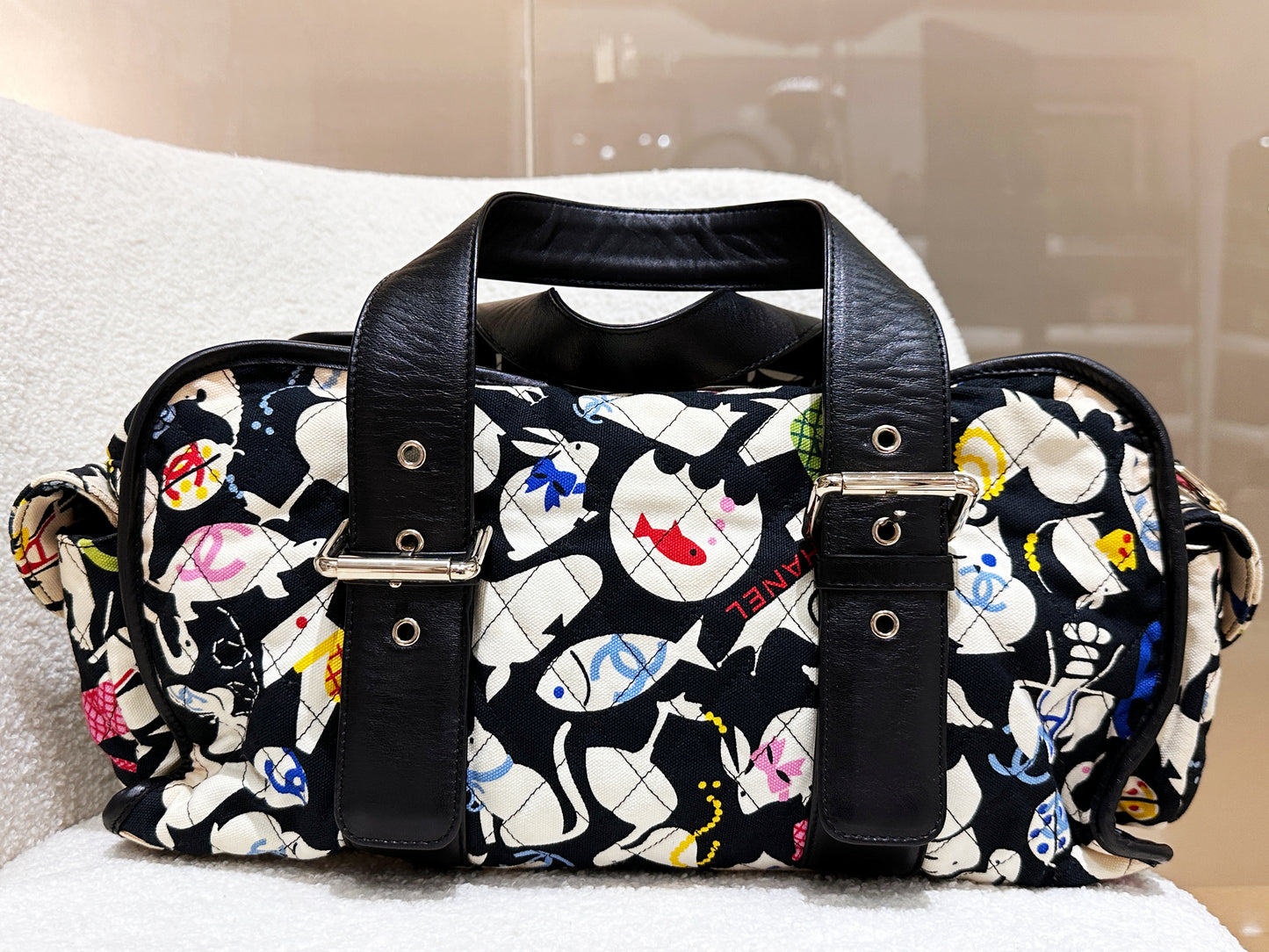 Chanel Canvas Baby Animals Diaper Bag Black 1119 holo card