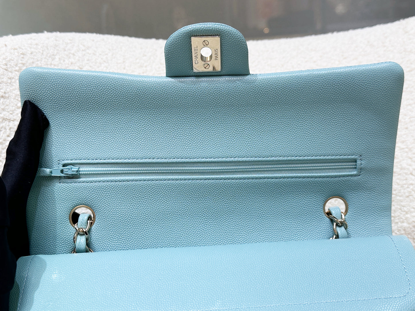 Chanel Classic Flap Medium 20C Tiffany Blue Caviar Light Gold Hardware 294 holo card