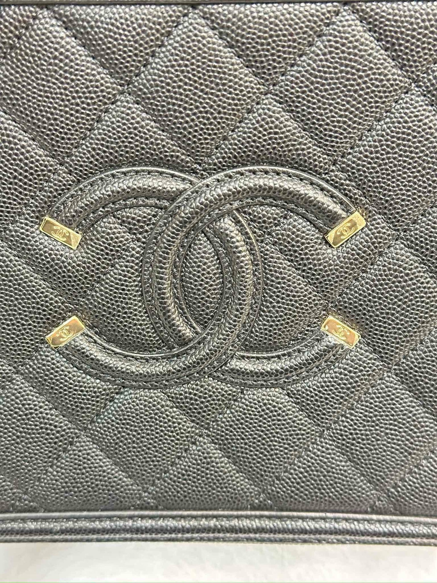 Chanel Medium Filigree Vanity Case Quilted Caviar Black GHW 2899 holo card