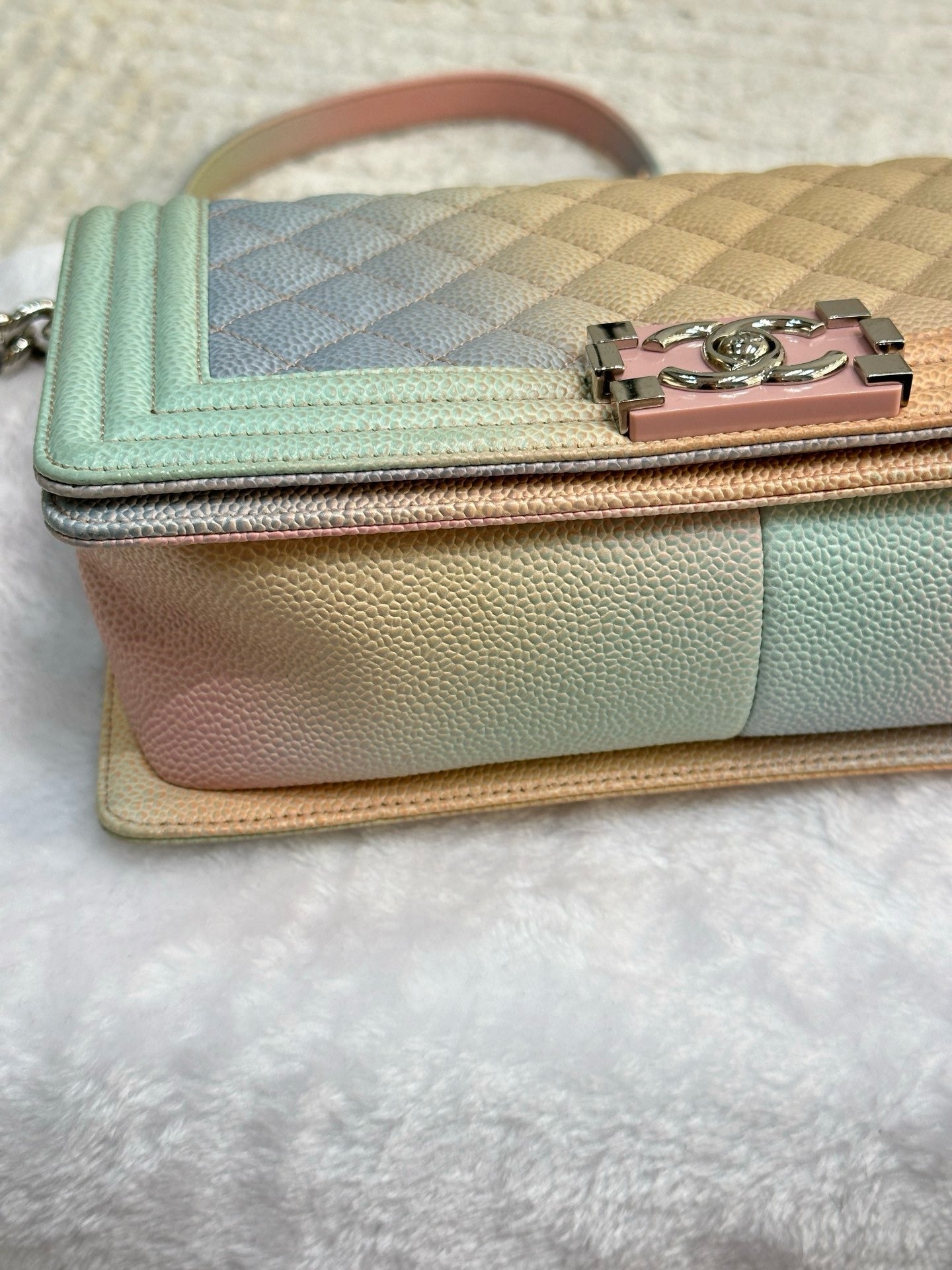 Chanel Medium Caviar Quilted Rainbow LeBoy Flap Pink Multicolor