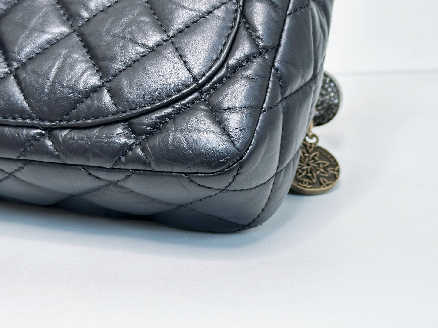 Chanel Mini Limited Edition Aged Calfskin Quilted Medallion Flap Black GHW 2063 holo card
