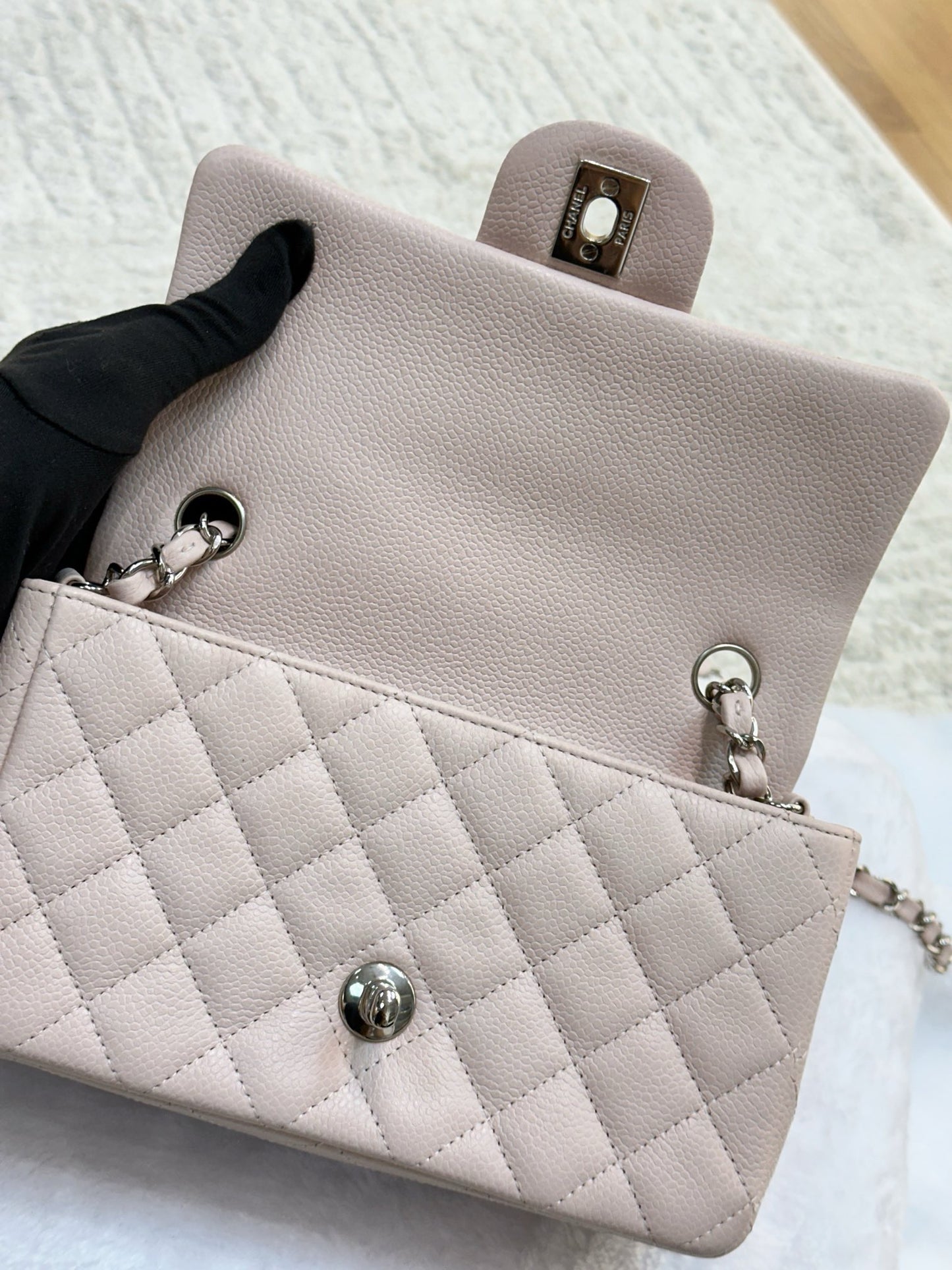 Chanel Mini Rectangular Classic Quilted Caviar Sakura Pink SHW 14C