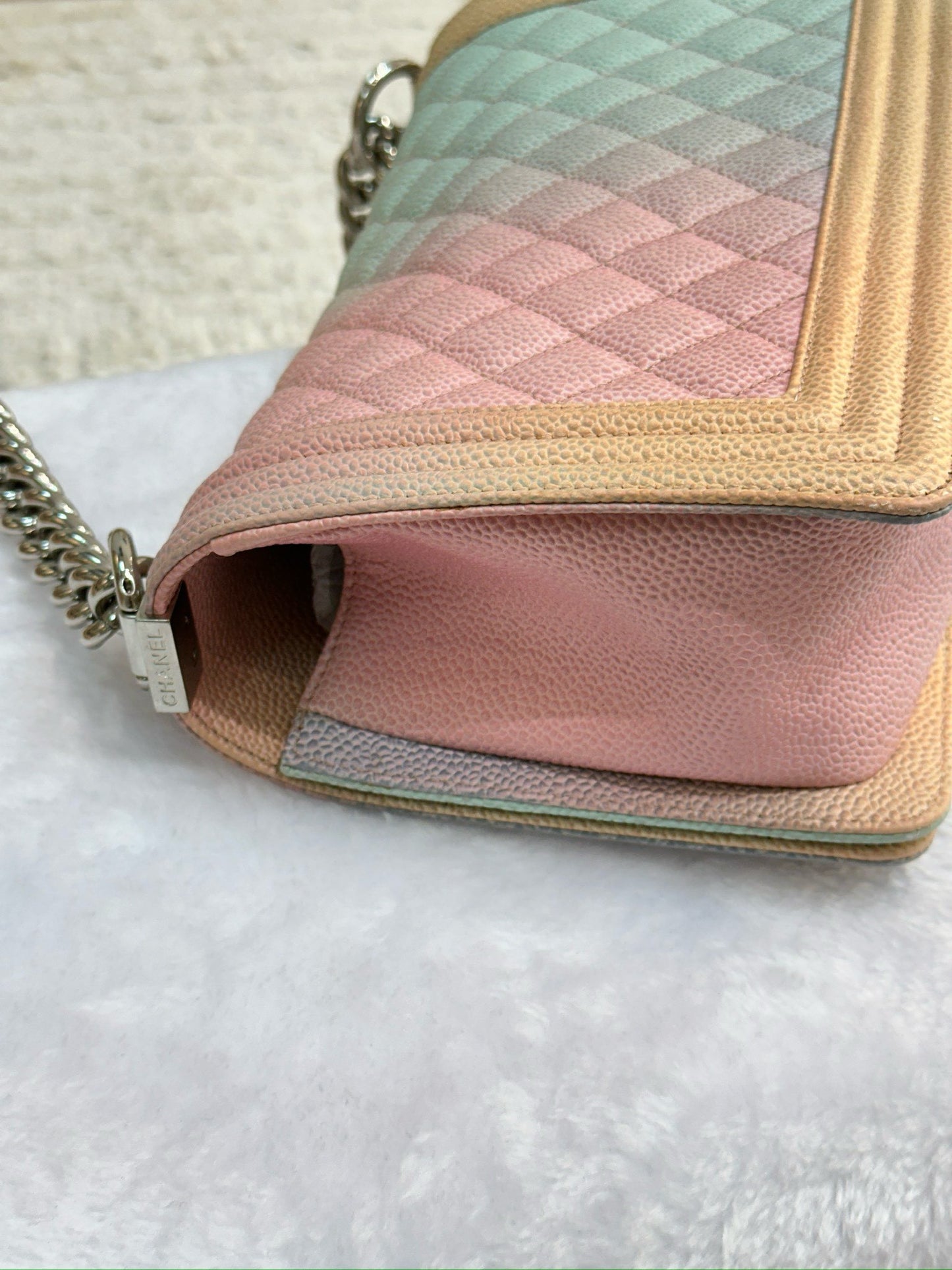 Chanel Medium Caviar Quilted Rainbow LeBoy Flap Pink Multicolor