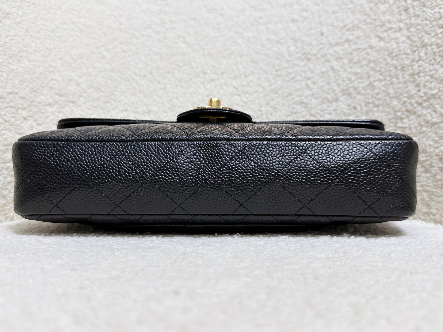 Chanel 24K Gold Caviar East West Flap Bag Black GHW 1273 holo card