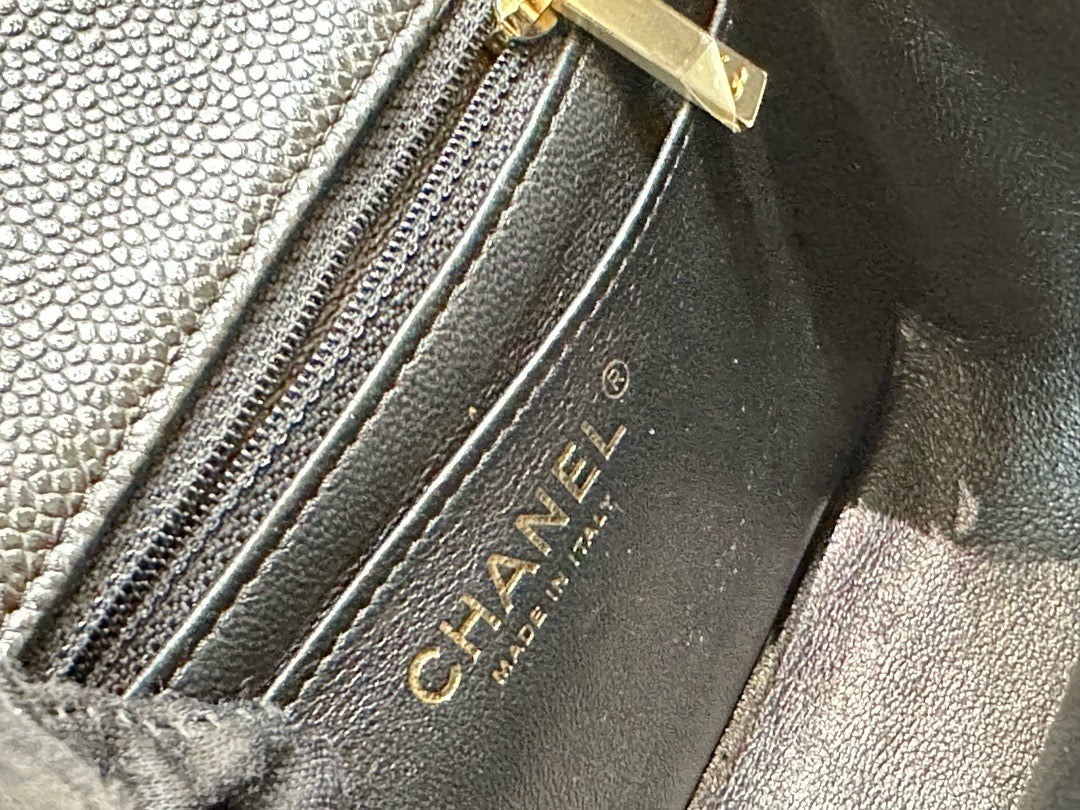 Chanel Mini Square Caviar Flap Bag Black GHW 25 holo card (Chain short than usual)