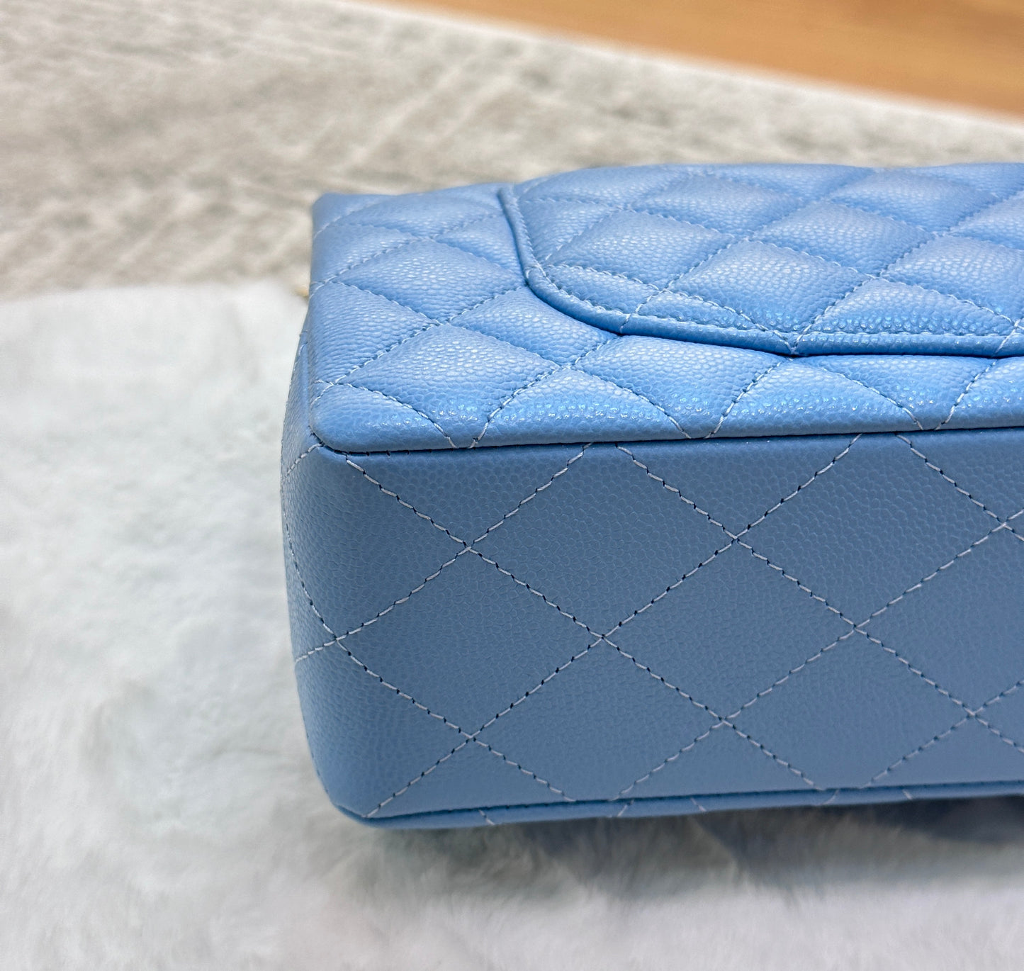 Chanel Small Classic Flap Ligth Blue Caviar Light Gold Hardware